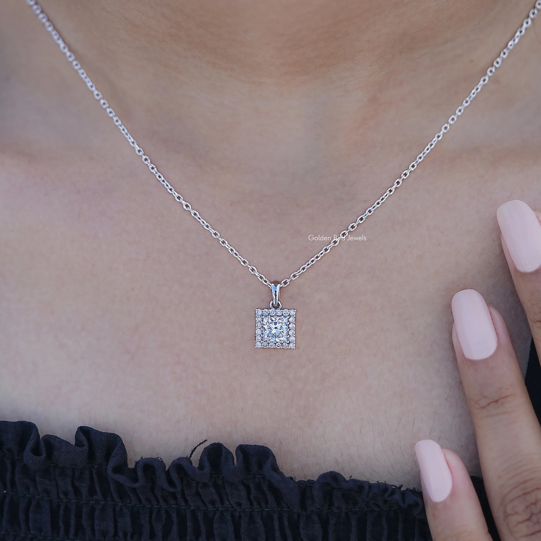 Princess Cut Lab Diamond Halo Pendant