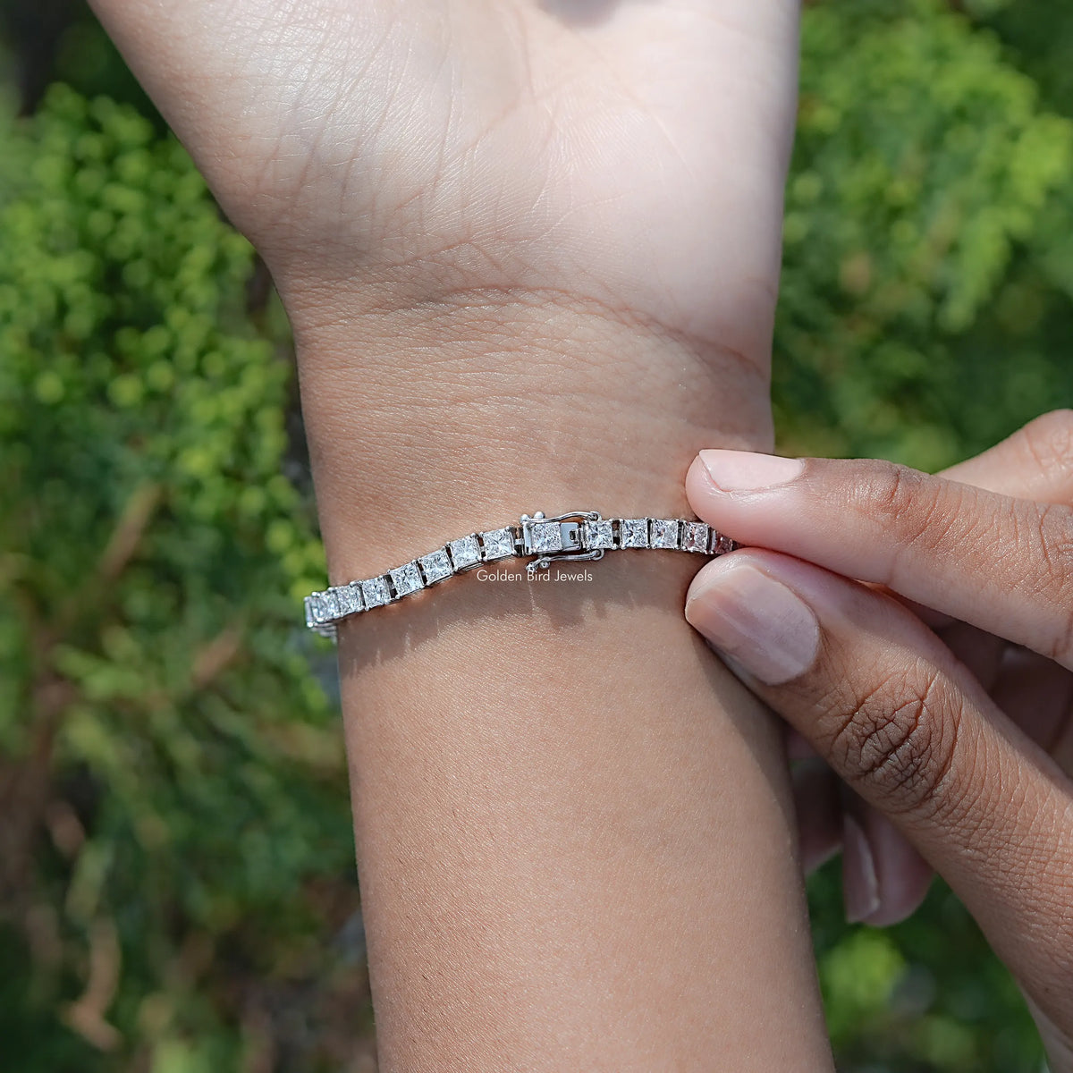 Back View Of Princess Cut Lab Grown Diamond Tennis Bracelet