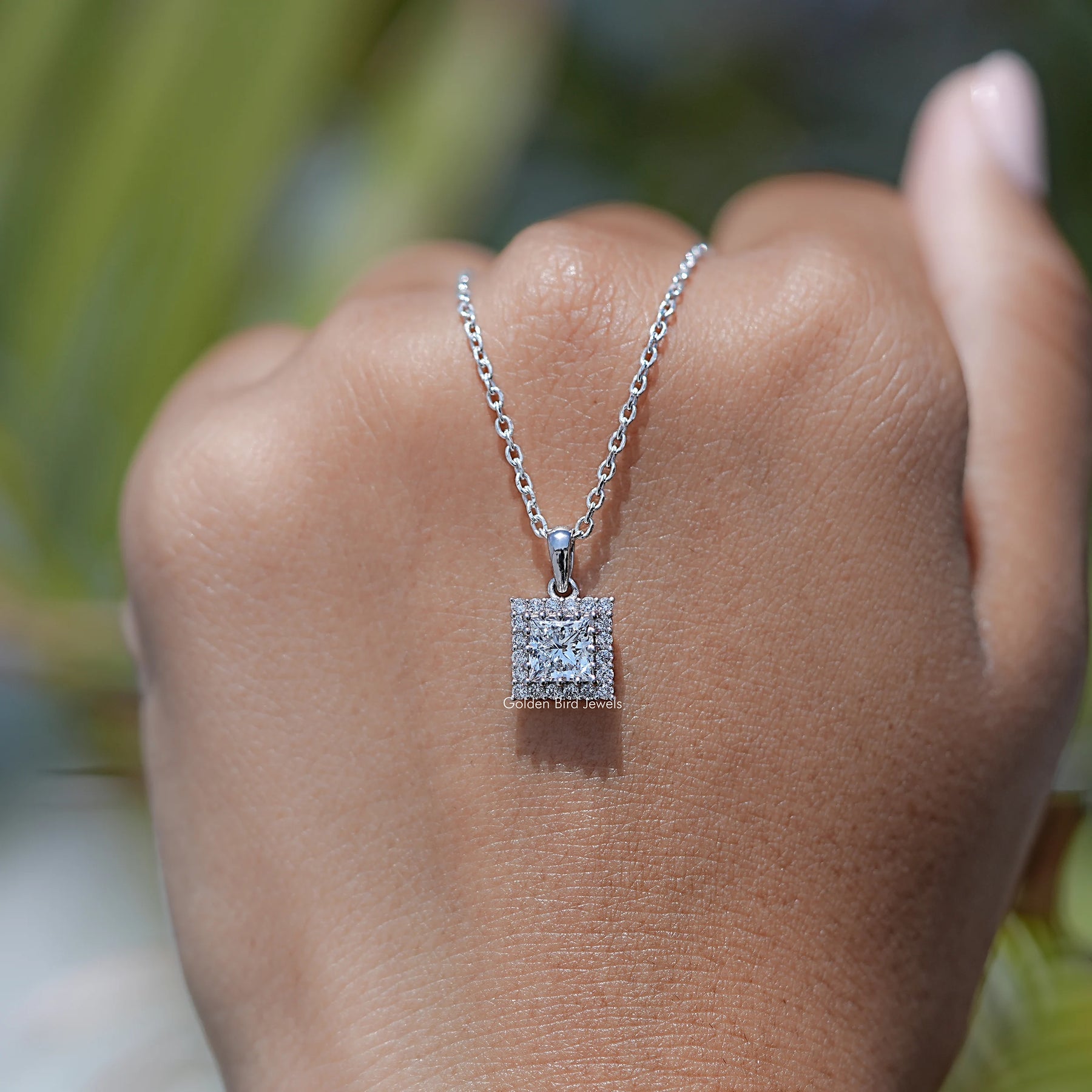 Princess Cut Lab Diamond Halo Pendant