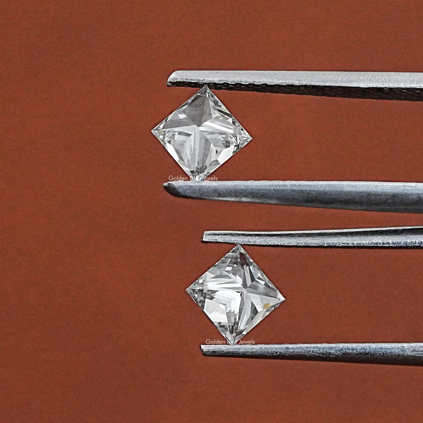 Front View Of Lab Grown Princess Shaped Matching Pair