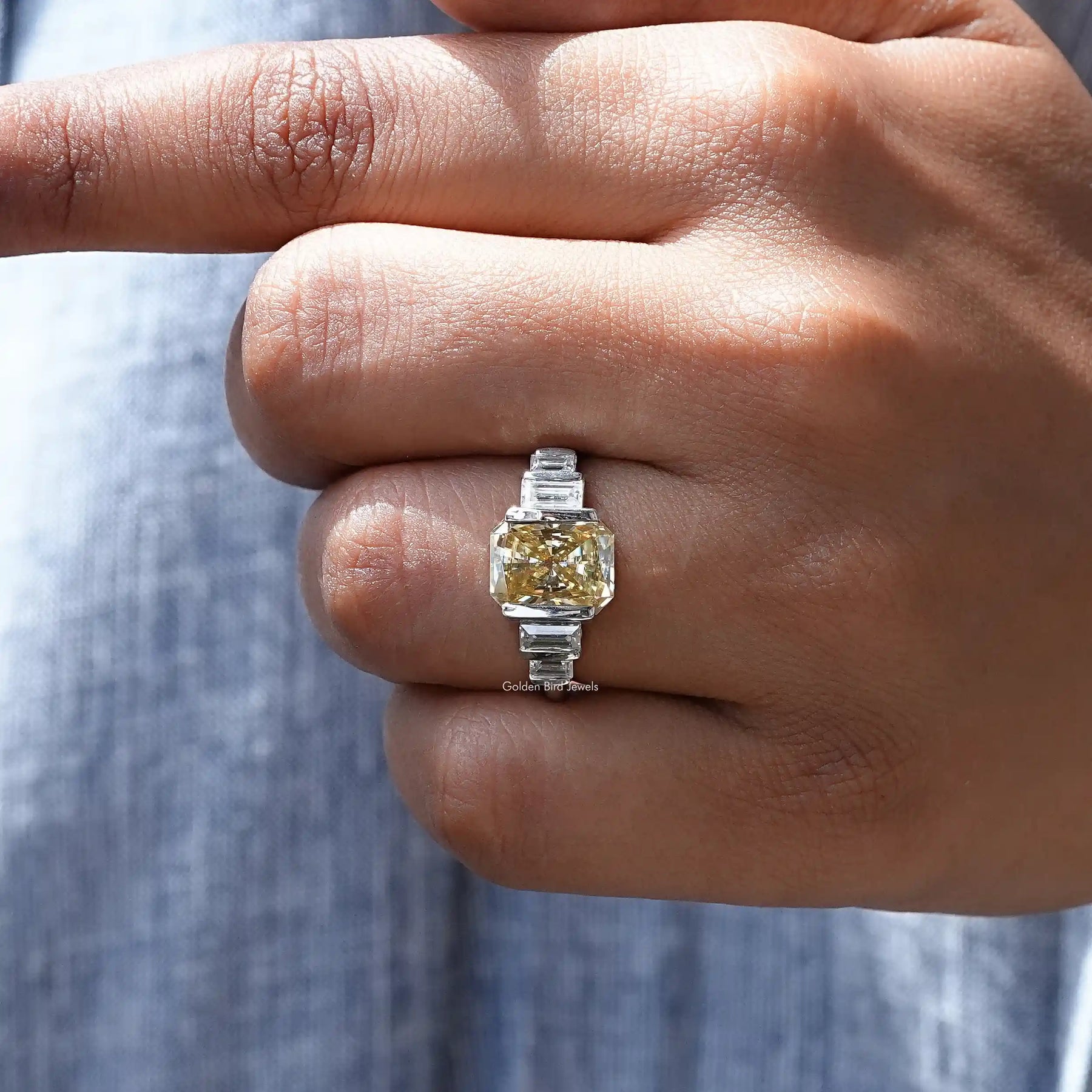 Radiant And Baguette Cut Moissanite Five Stone Ring