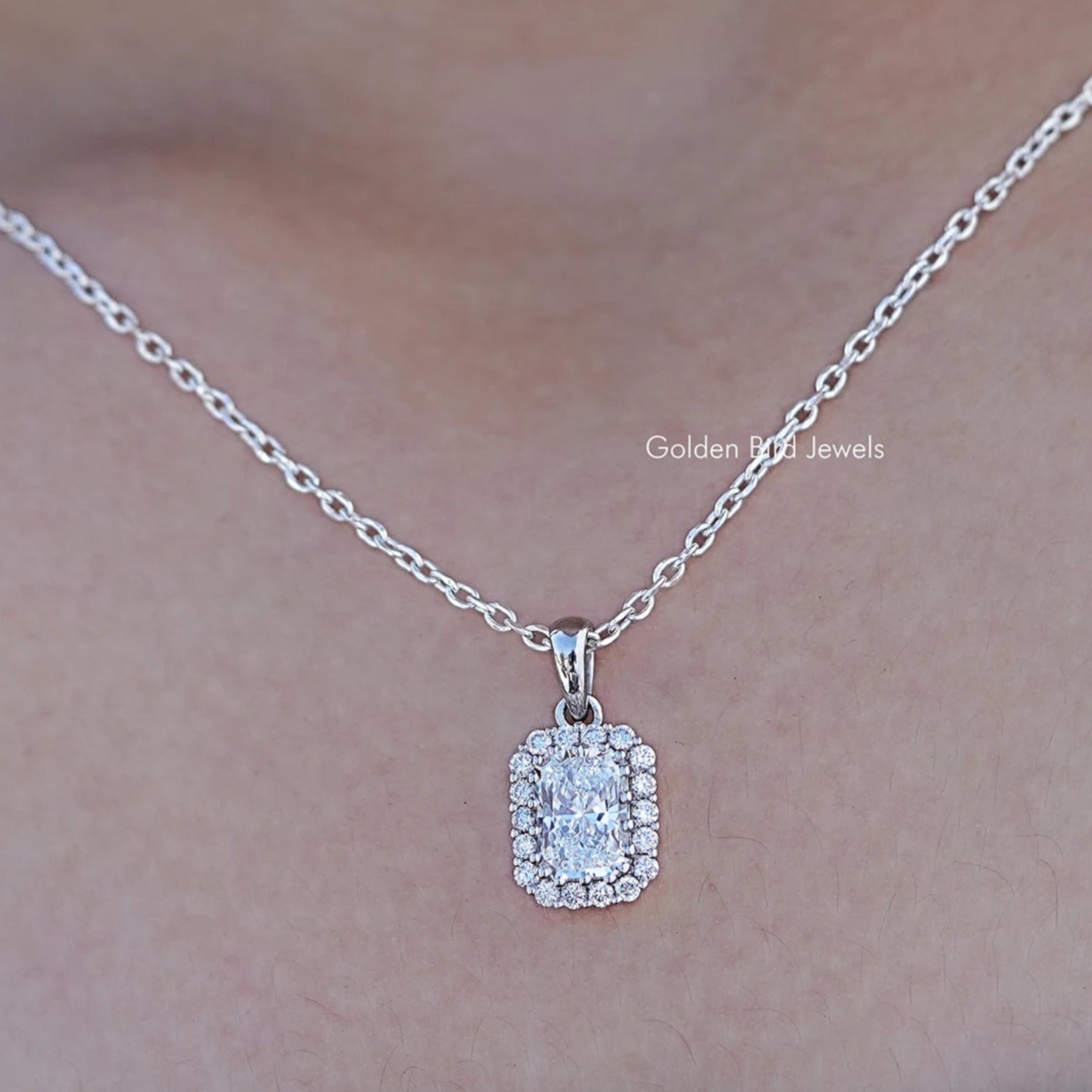 Radiant Cut Lab Diamond Halo Pendant