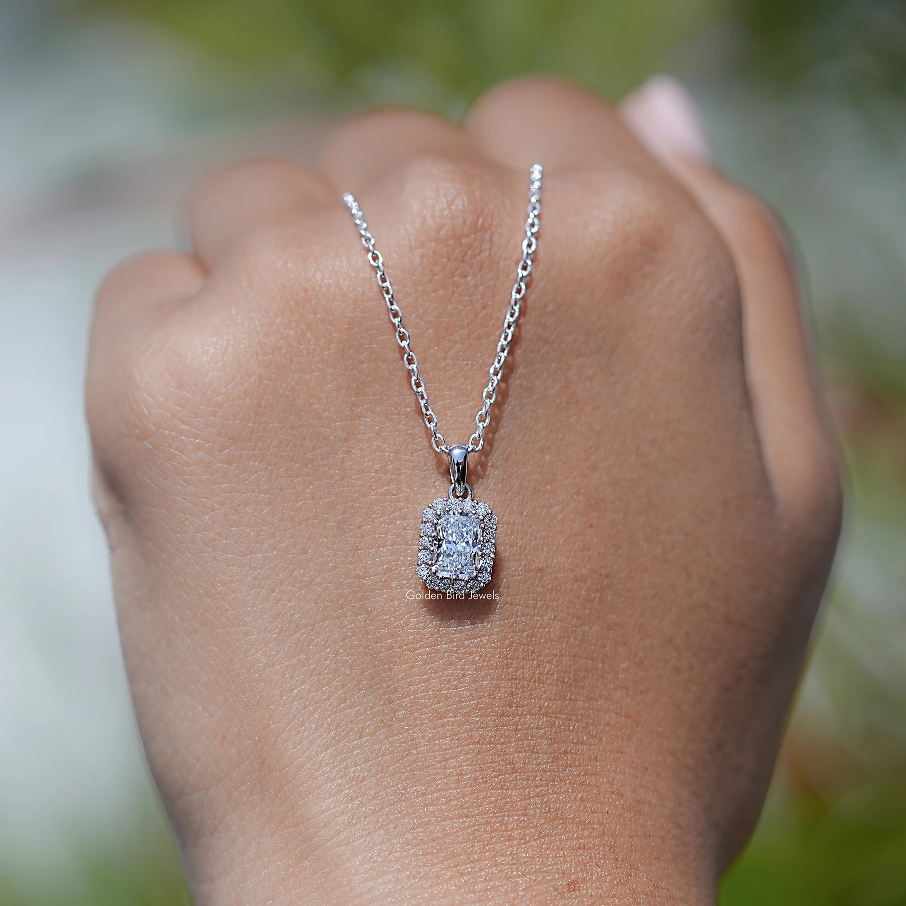 Radiant Cut Lab Diamond Halo Pendant