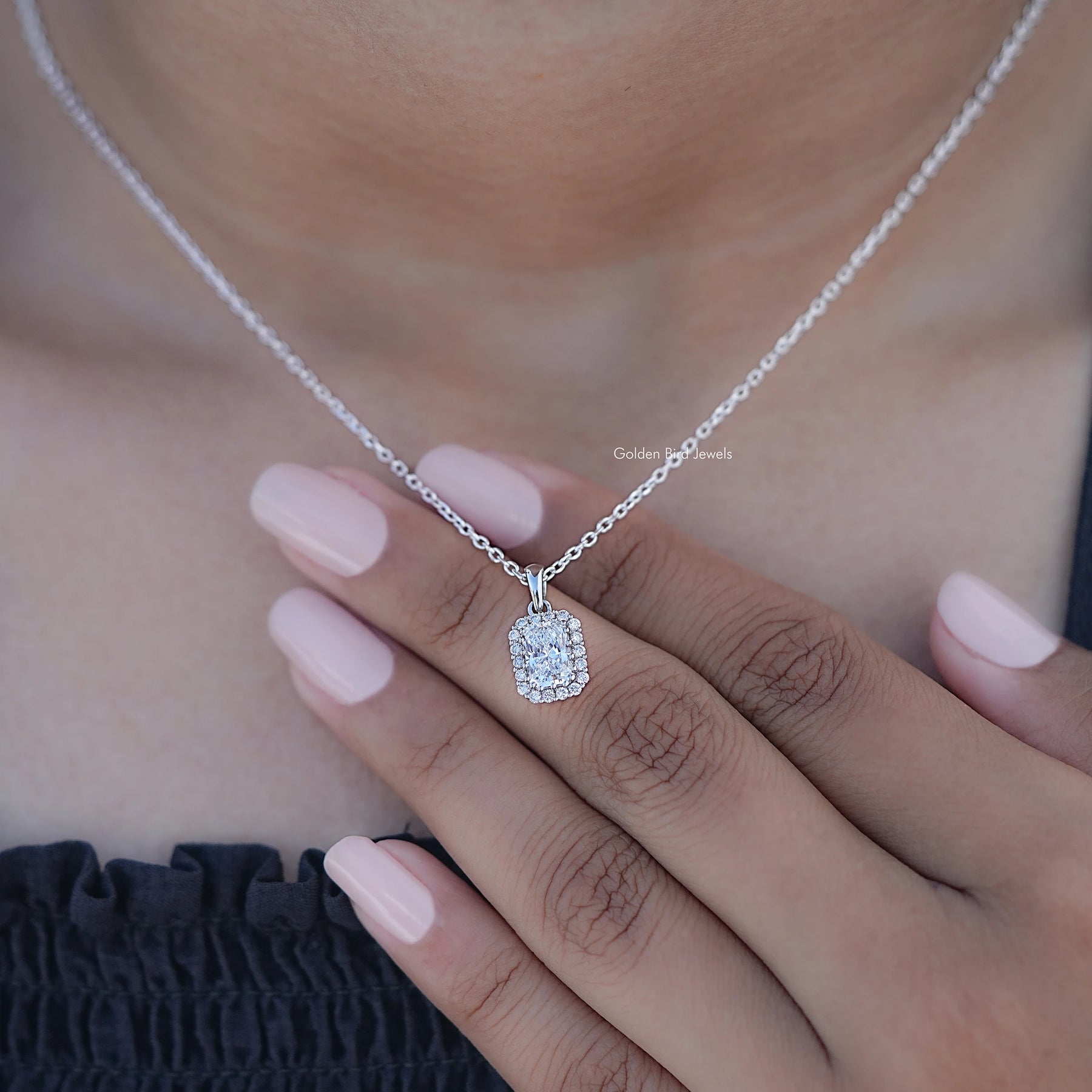 Radiant Cut Lab Diamond Halo Pendant