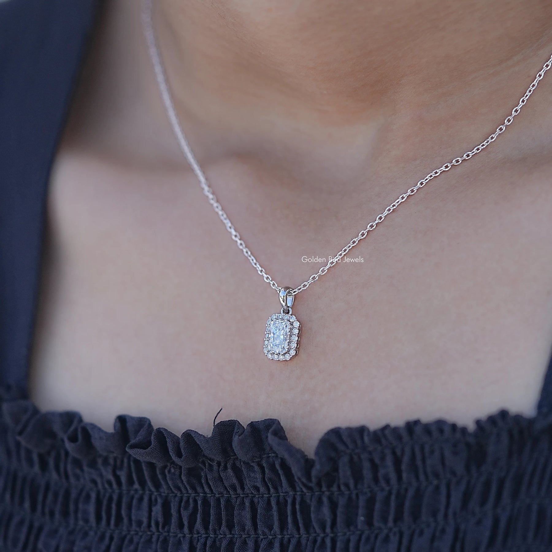 Radiant Cut Lab Diamond Halo Pendant