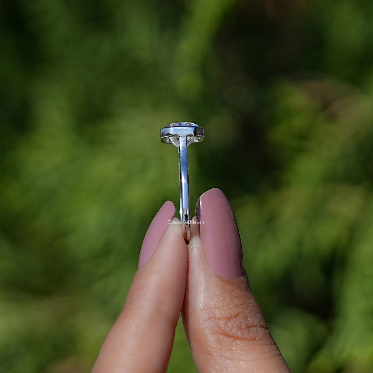 Side View of Radiant Cut Moissanite Bezel Set Engagement Ring