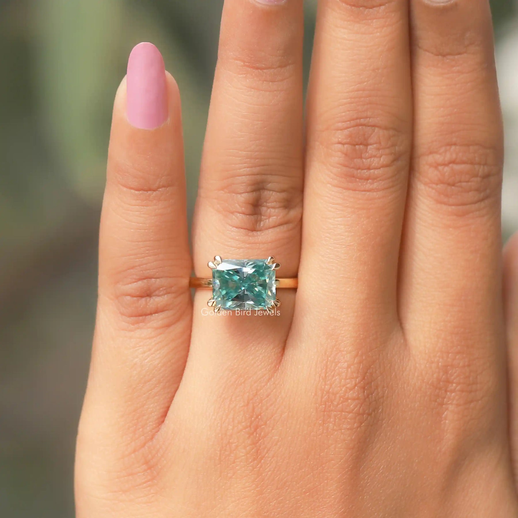 View of Radiant Cut Moissanite Solitaire Ring In finger