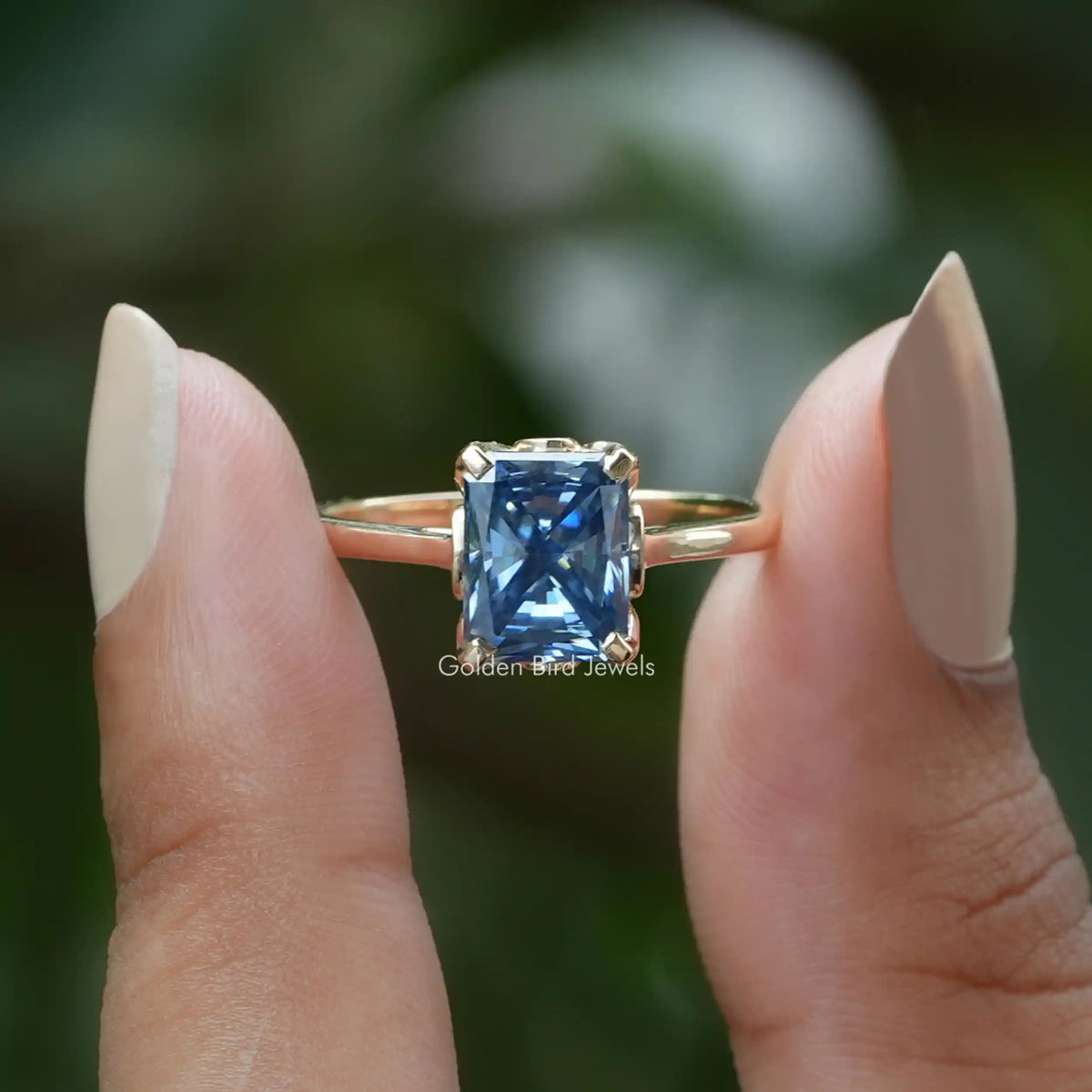 [Radiant Cut Moissanite Solitaire Engagement Ring]-[Golden Bird Jewels]