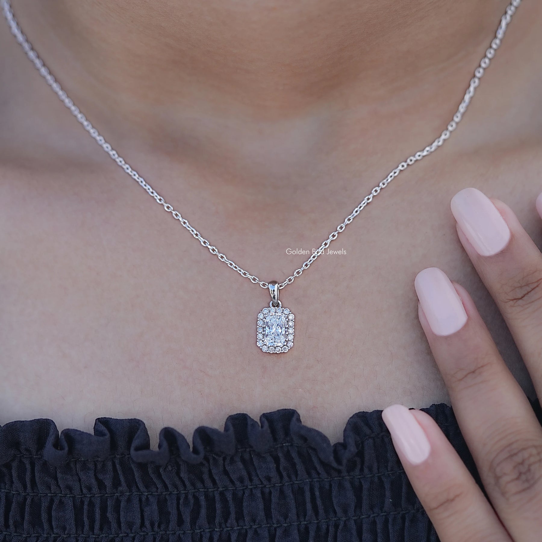 Radiant Cut Lab Diamond Halo Pendant