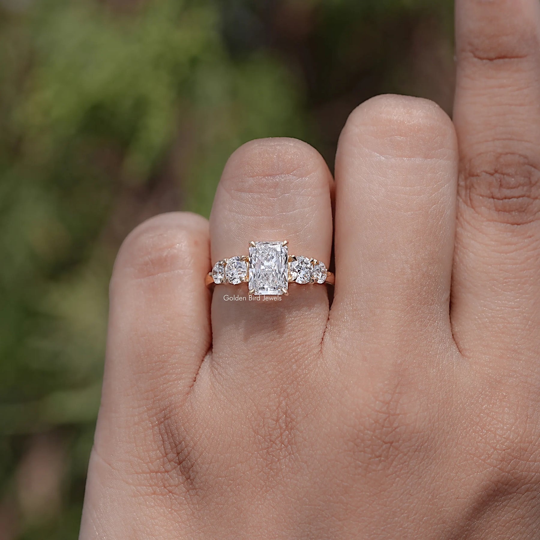 Radiant Lab Diamond Five Stone Engagement Ring
