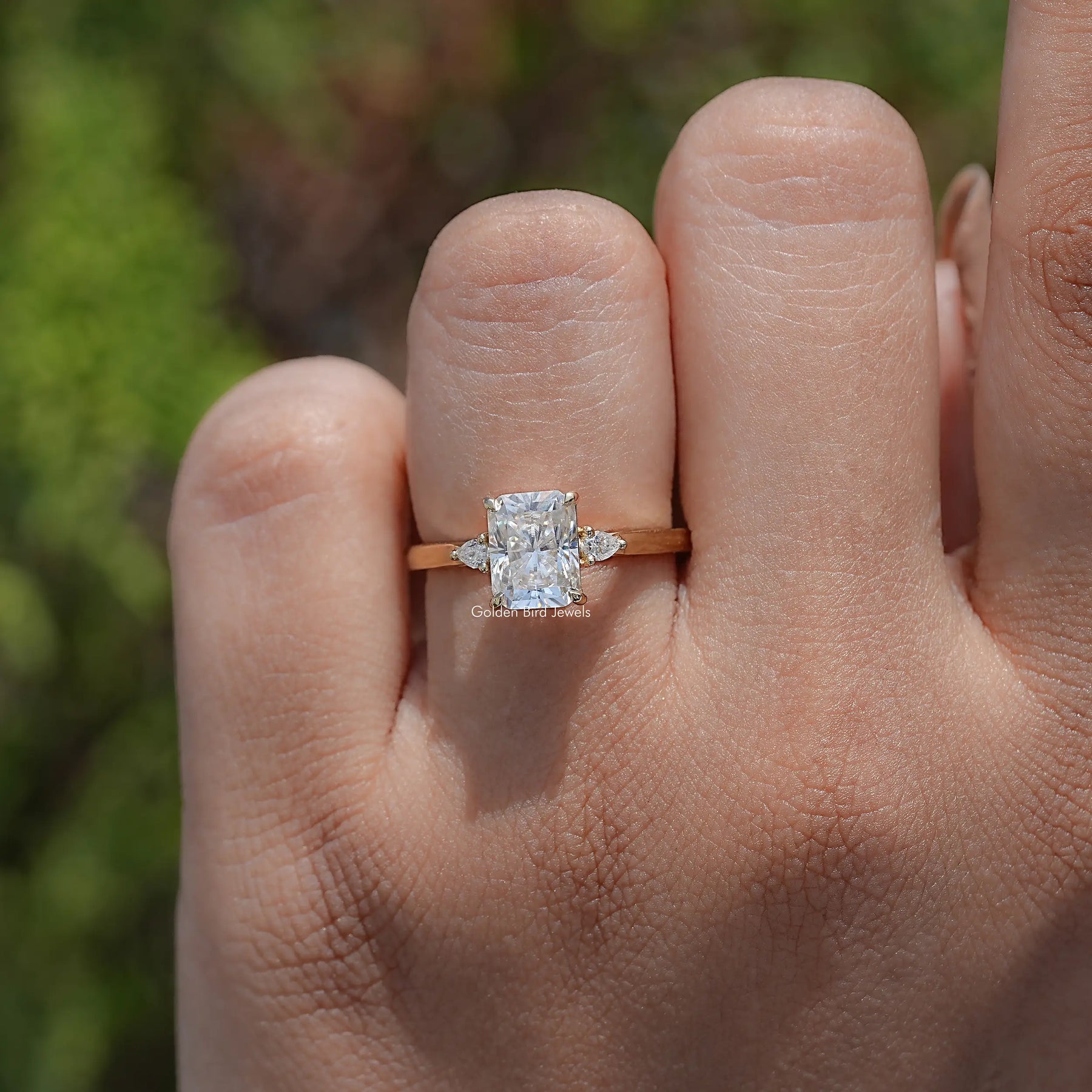 Radiant Cut Moissanite Three Stone Engagement Ring