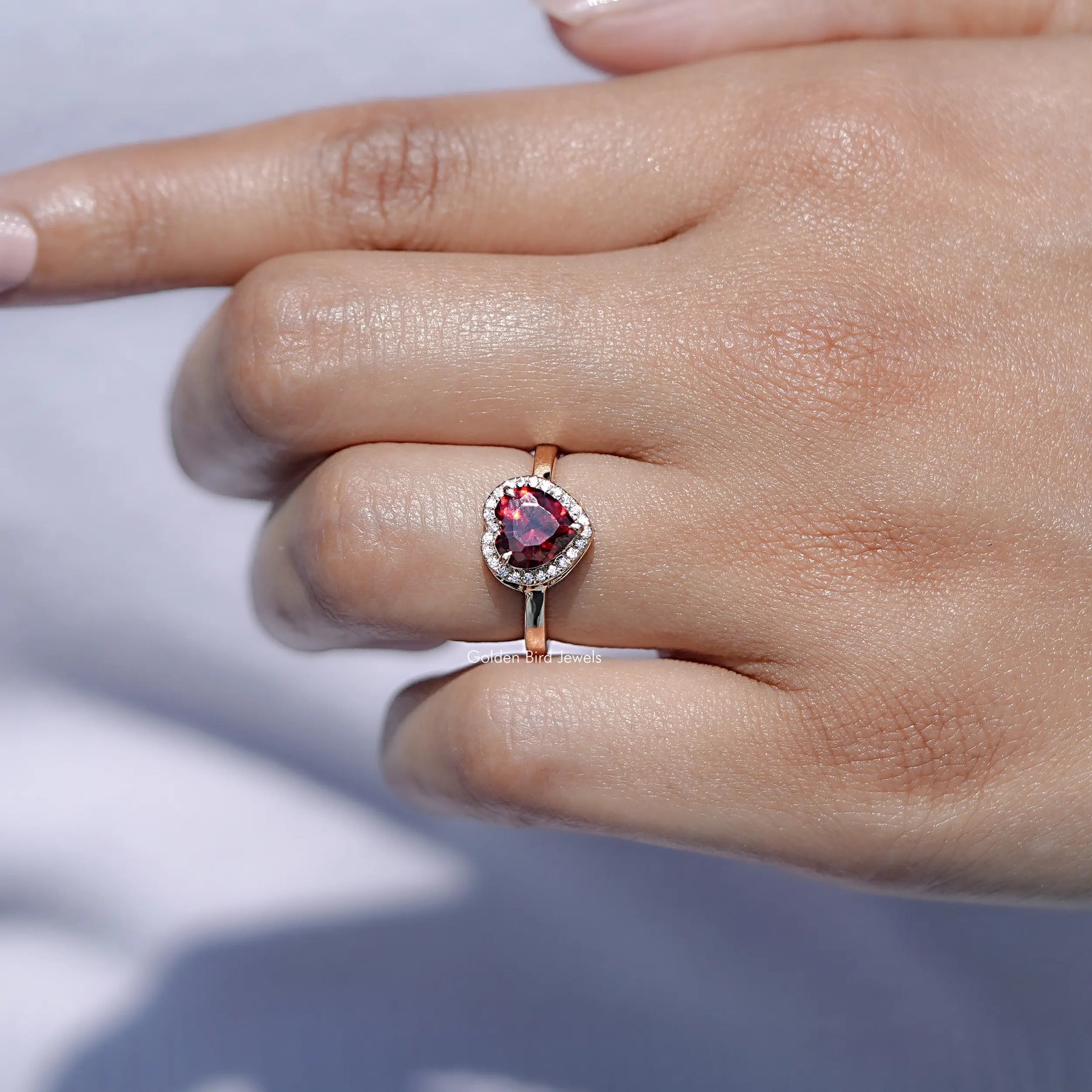 Red Ruby Heart Gemstone Halo Engagement Ring