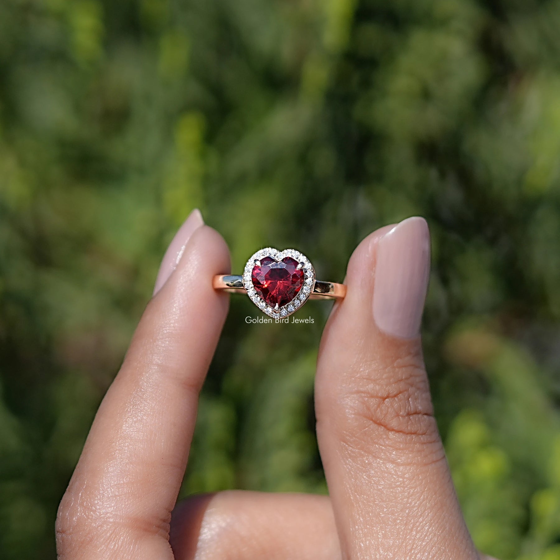 Red Ruby Heart Gemstone Halo Engagement Ring