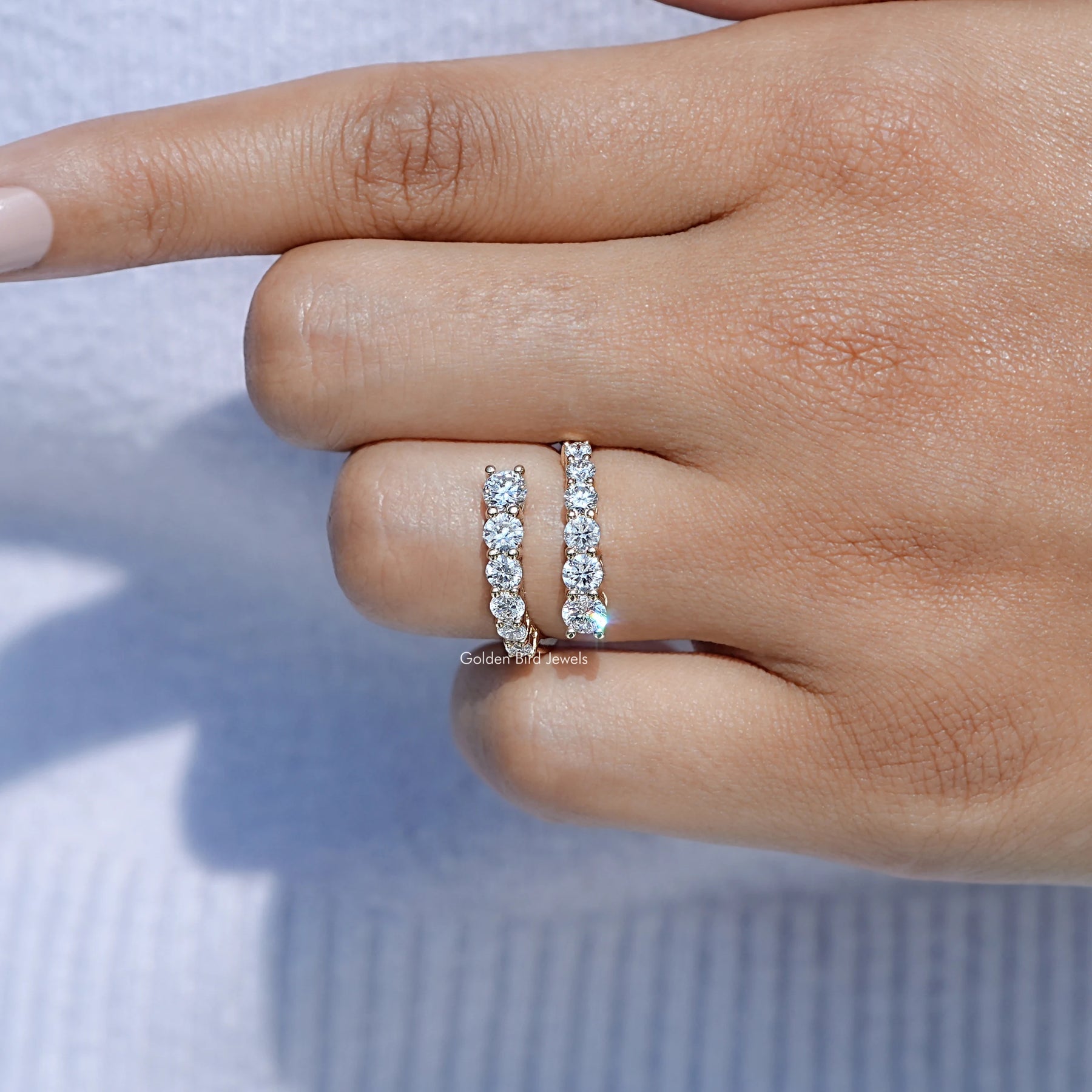 Close view of Lab Diamond Bypass Wedding Band