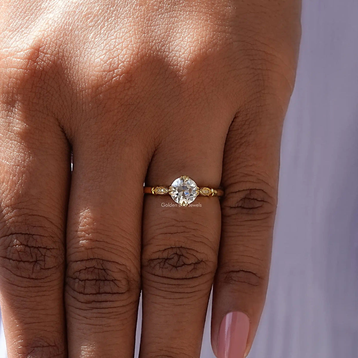 OEC Round Moissanite Solitaire Accent Ring