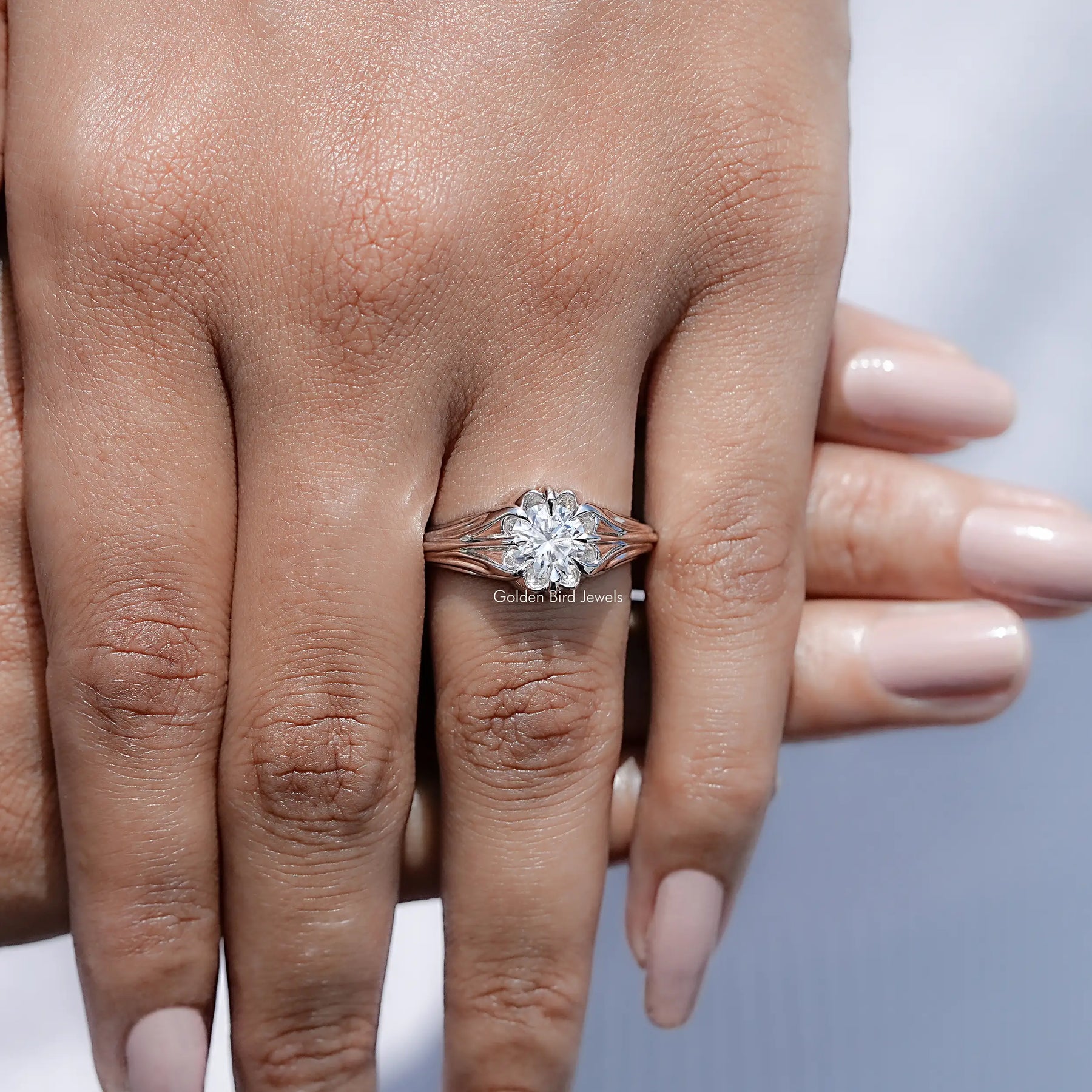 Round Cut Colorless Moissanite Engagement Ring
