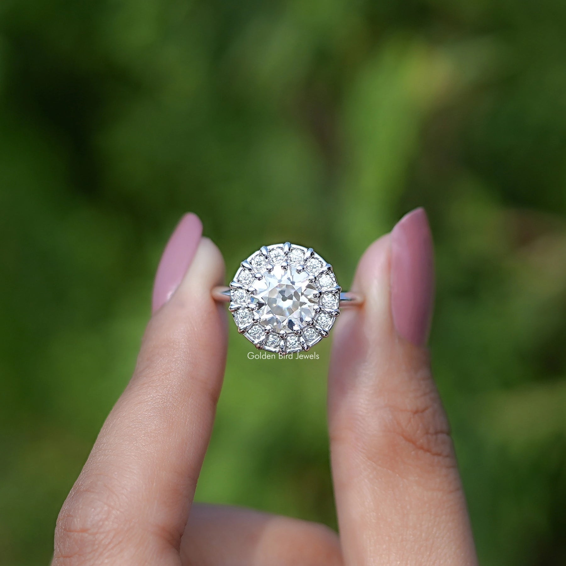 Old European Round Cut Moissanite Halo Bridal Ring