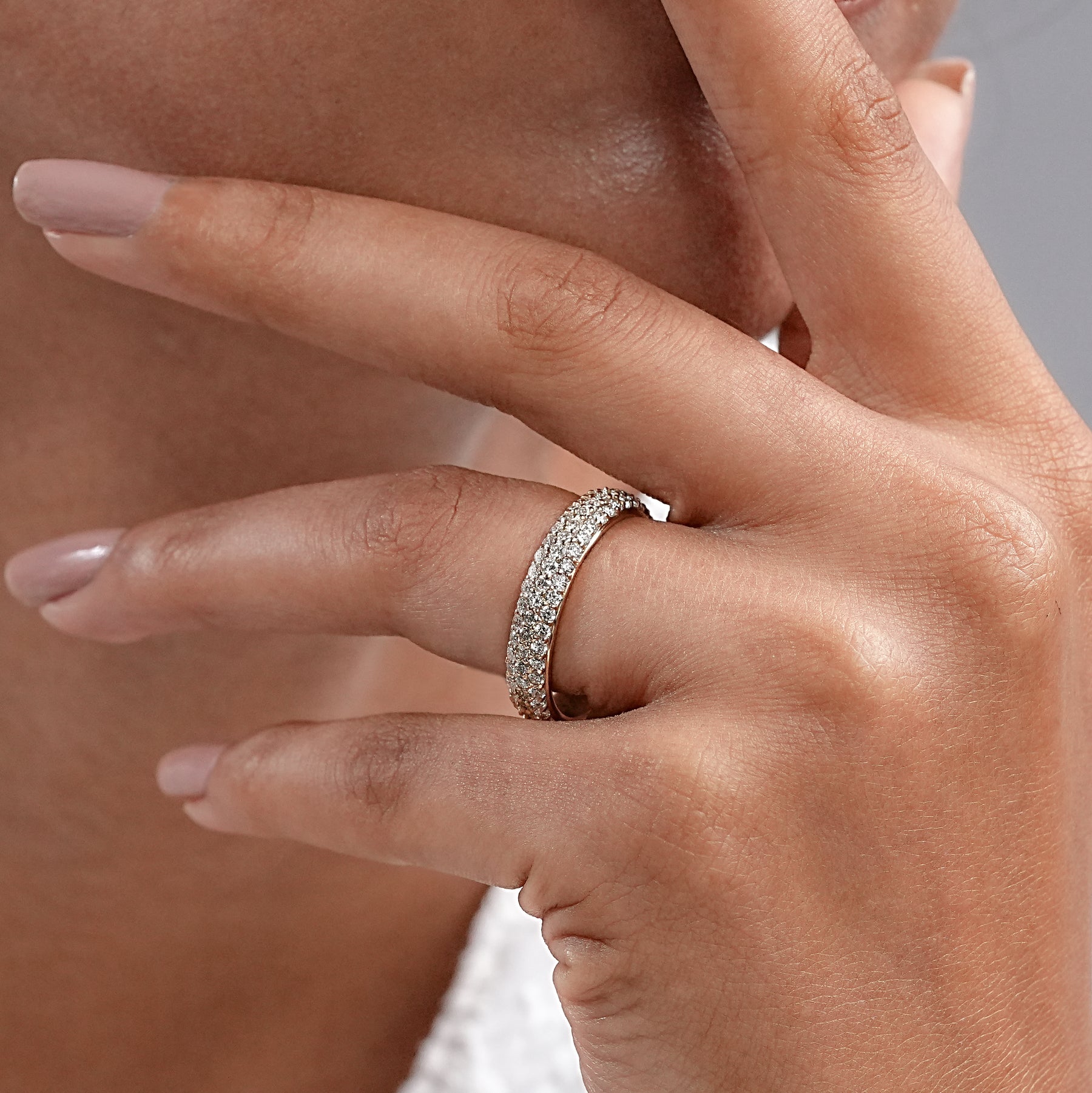 Round Cut Lab Diamond Pave Set Wedding Band