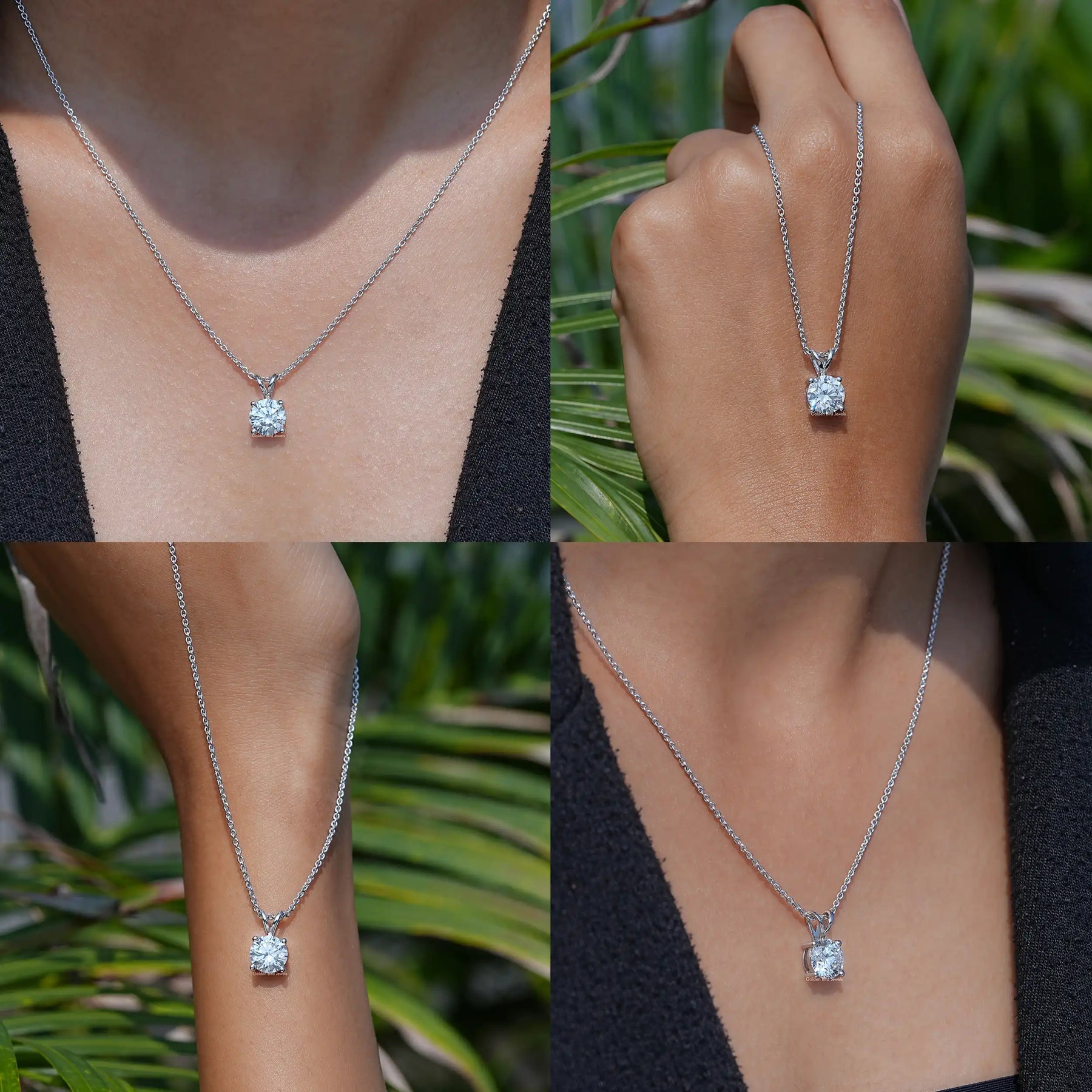 Front Back Side And Detailed View Of Lab Diamond Round Cut diamond pendant