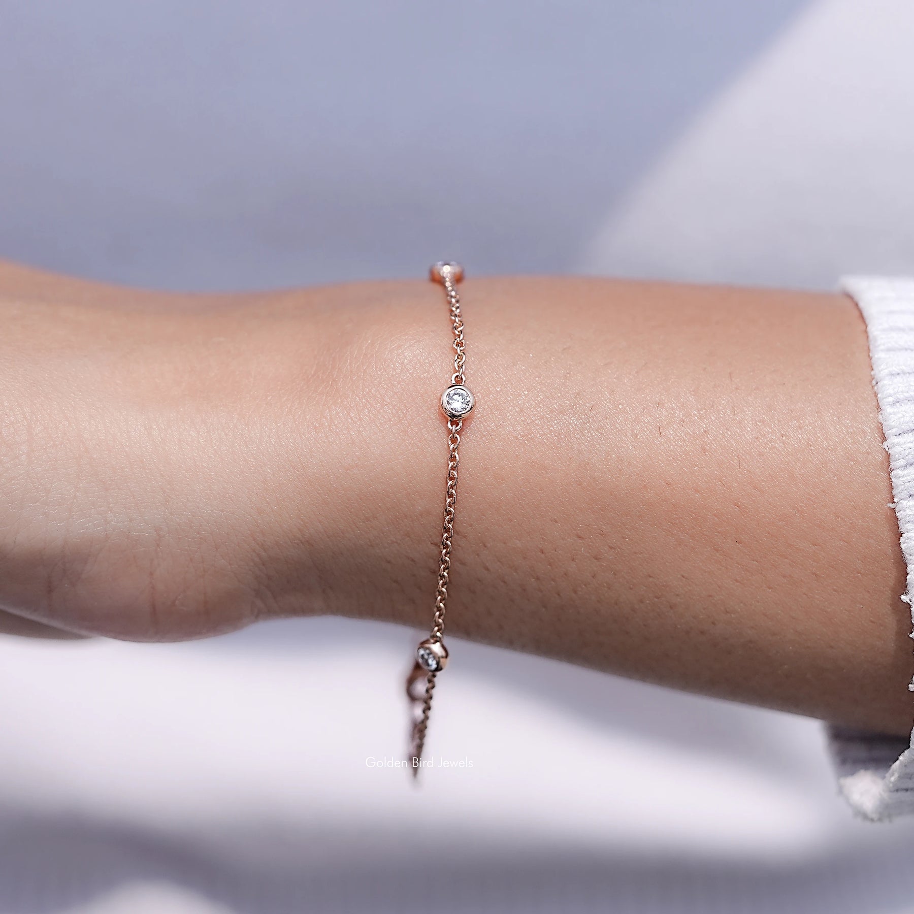 Bezel Set Round Cut Lab Diamond Station Bracelet