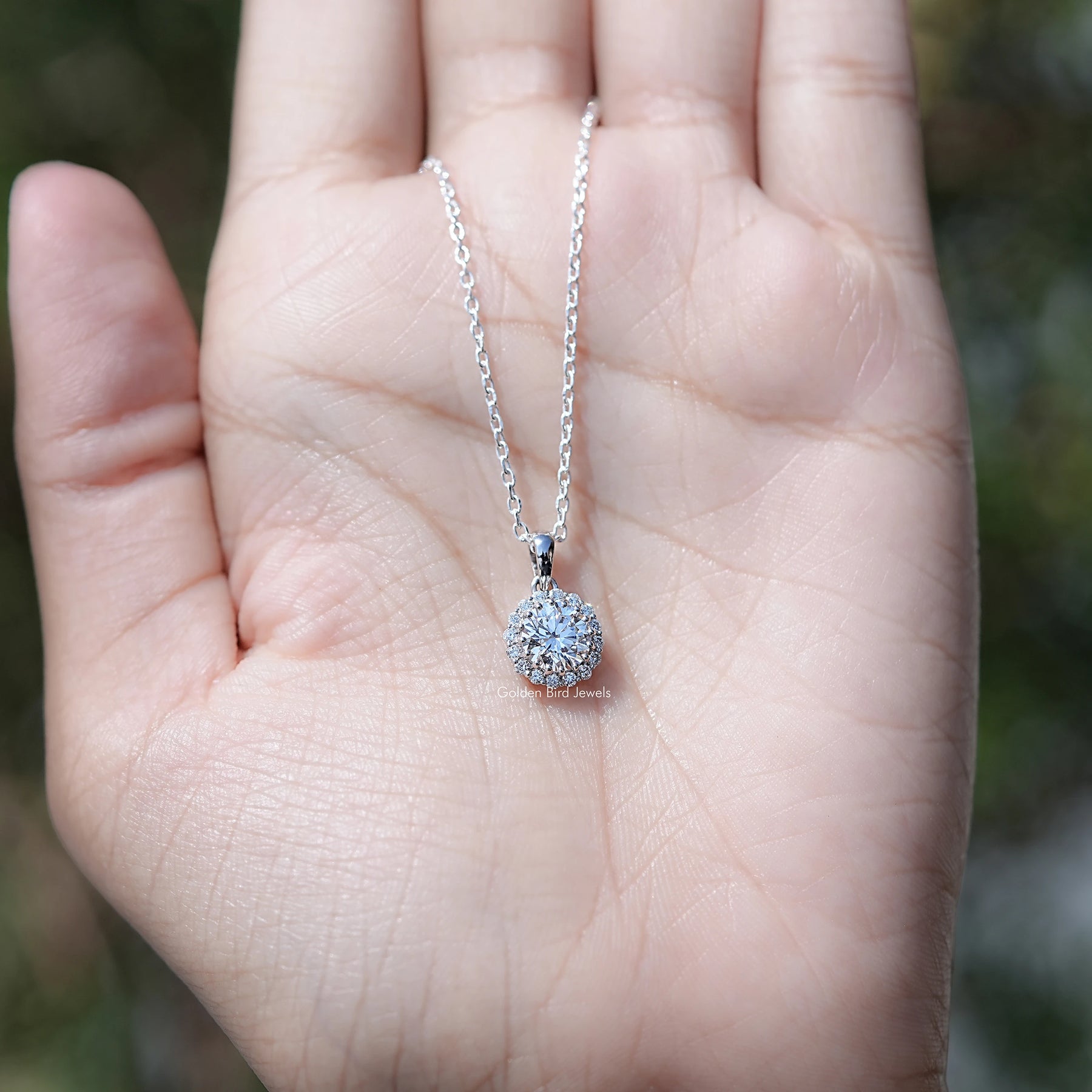 Round Cut Lab Diamond Halo Pendant