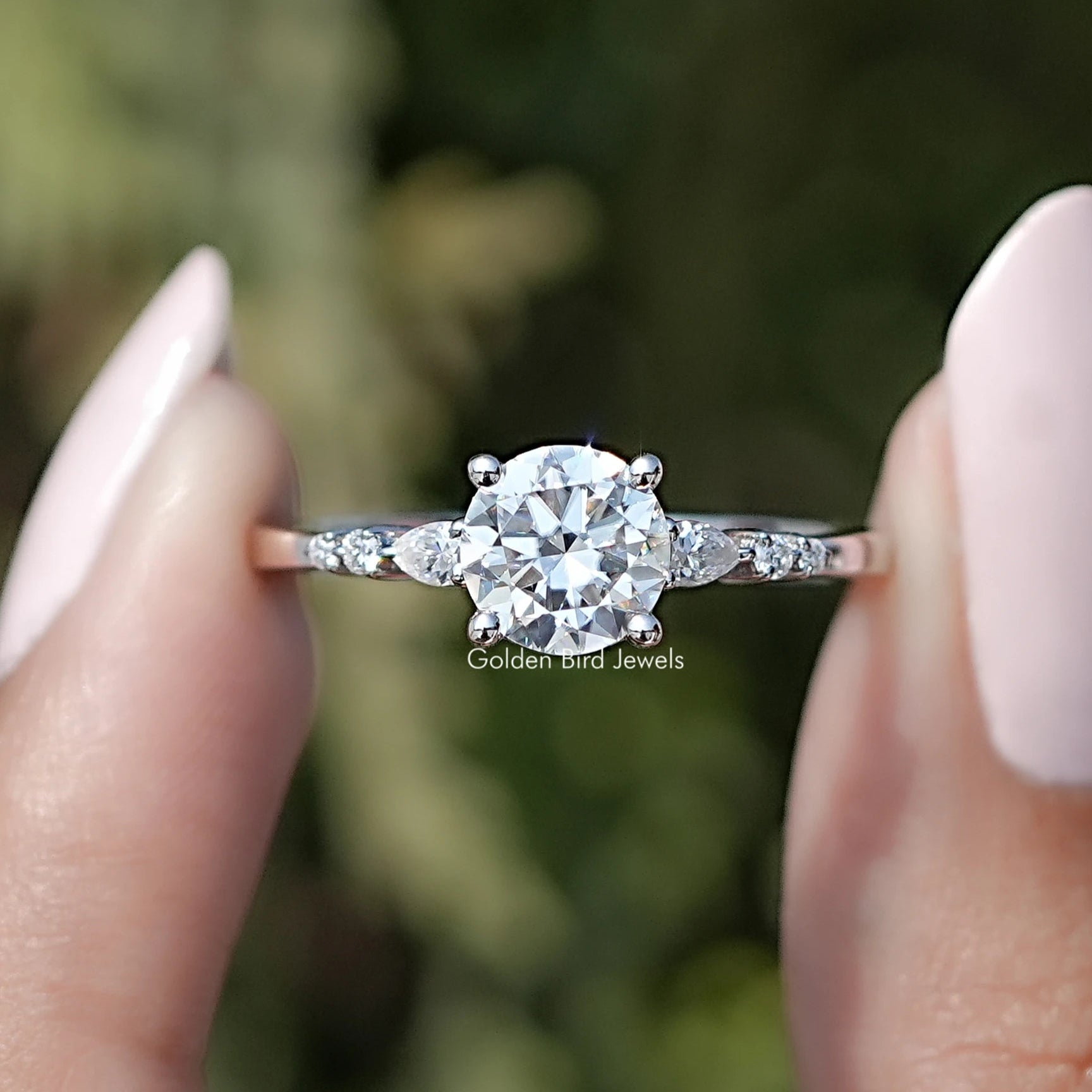 Colorless Round Cut Moissanite Engagement Ring