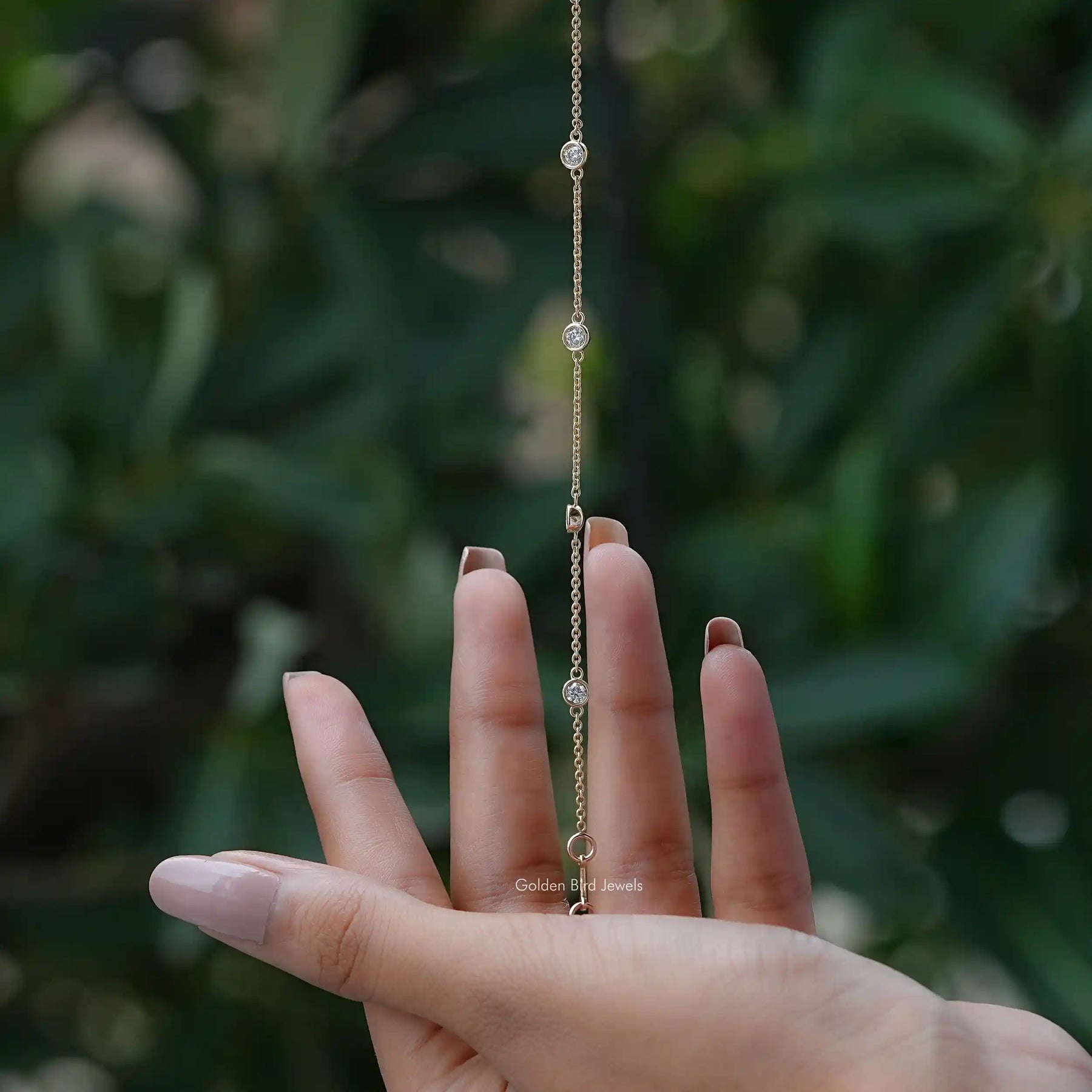 Full view of moissanite bracelet in unique shape
