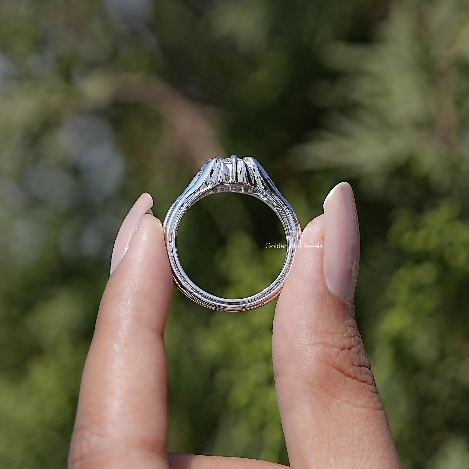 Round Cut Colorless Moissanite Engagement Ring