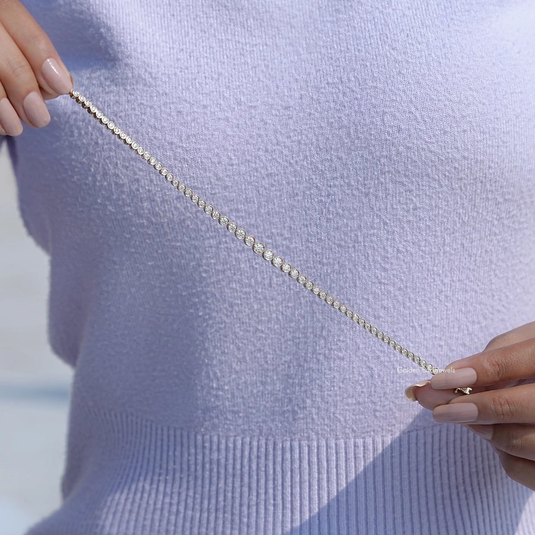 Full view of moissanite bracelet in unique shape