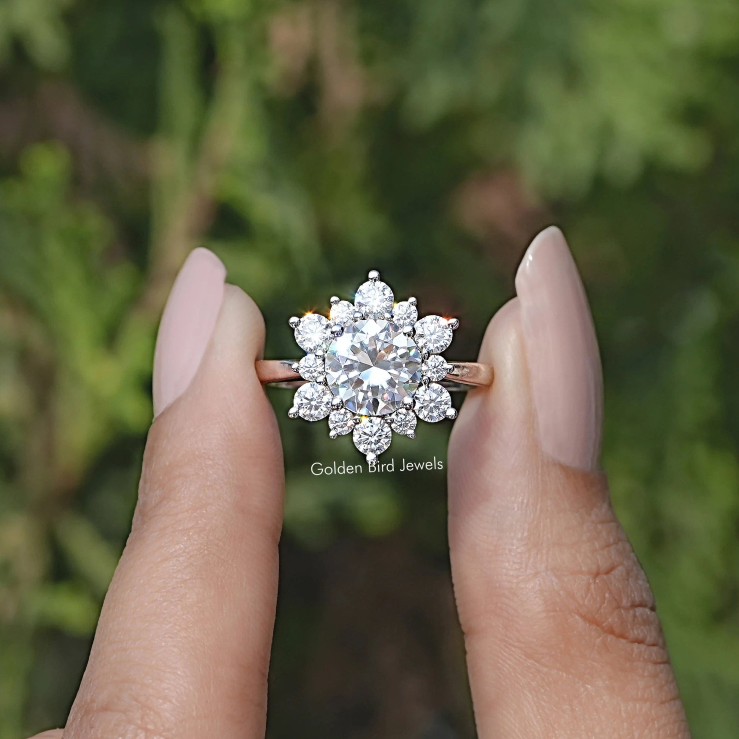 1 Carat Moissanite Rhodium-Plated Halo Ring main image 1