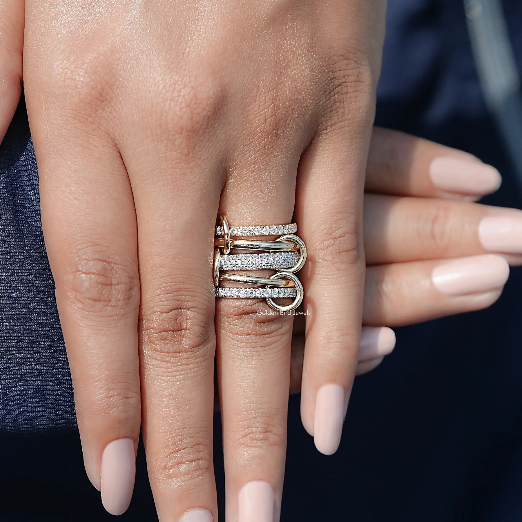 View of Round cut Moissanite Ring in prongs setting