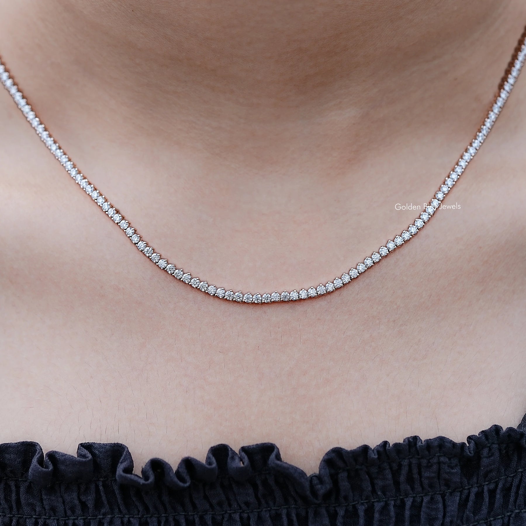 Round Moissanite Tennis Necklace on Neckline