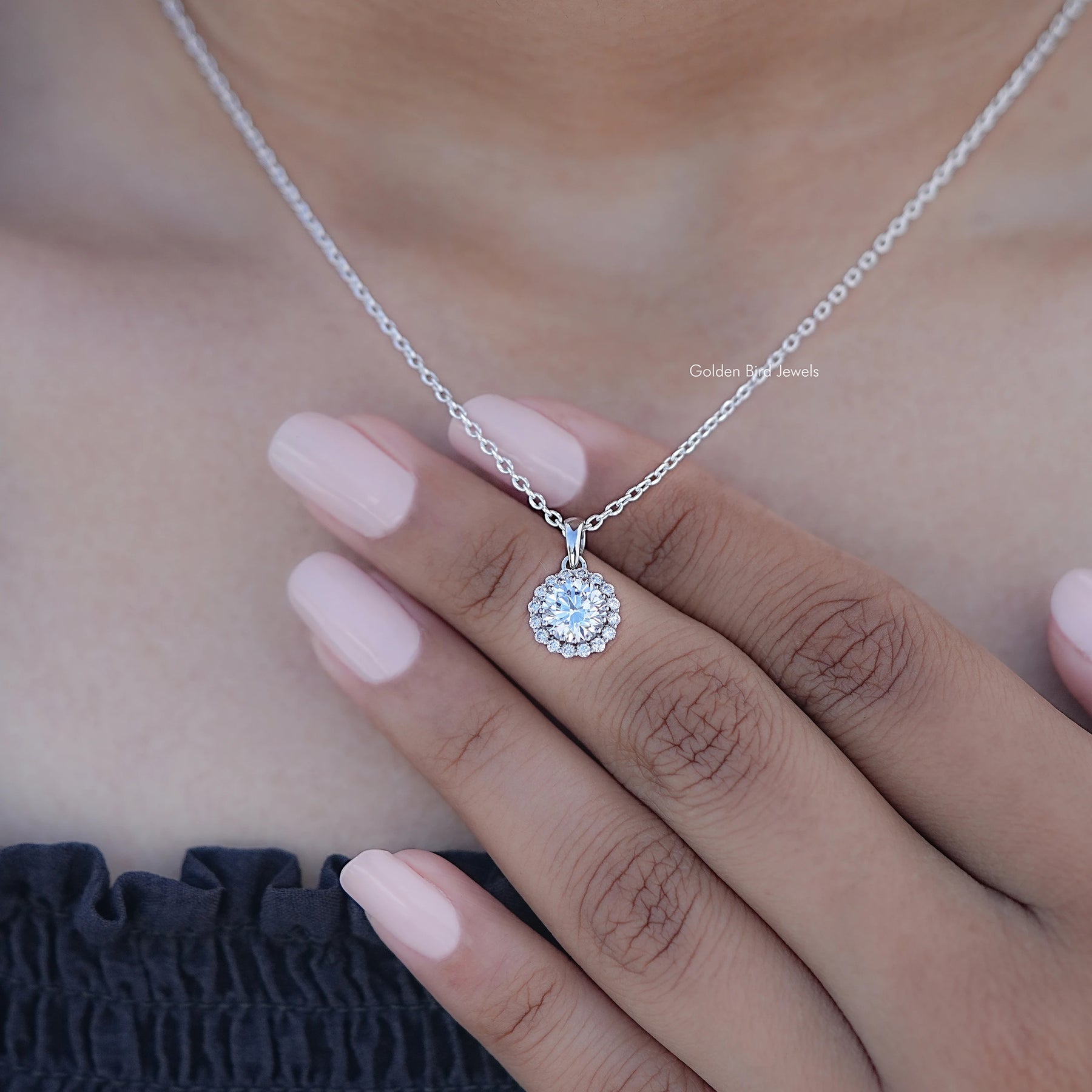 Round Cut Lab Diamond Halo Pendant