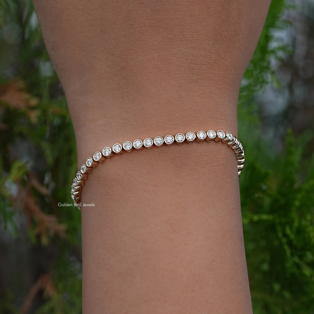 Detailed View Of Bezel Set Round Cut Bracelet