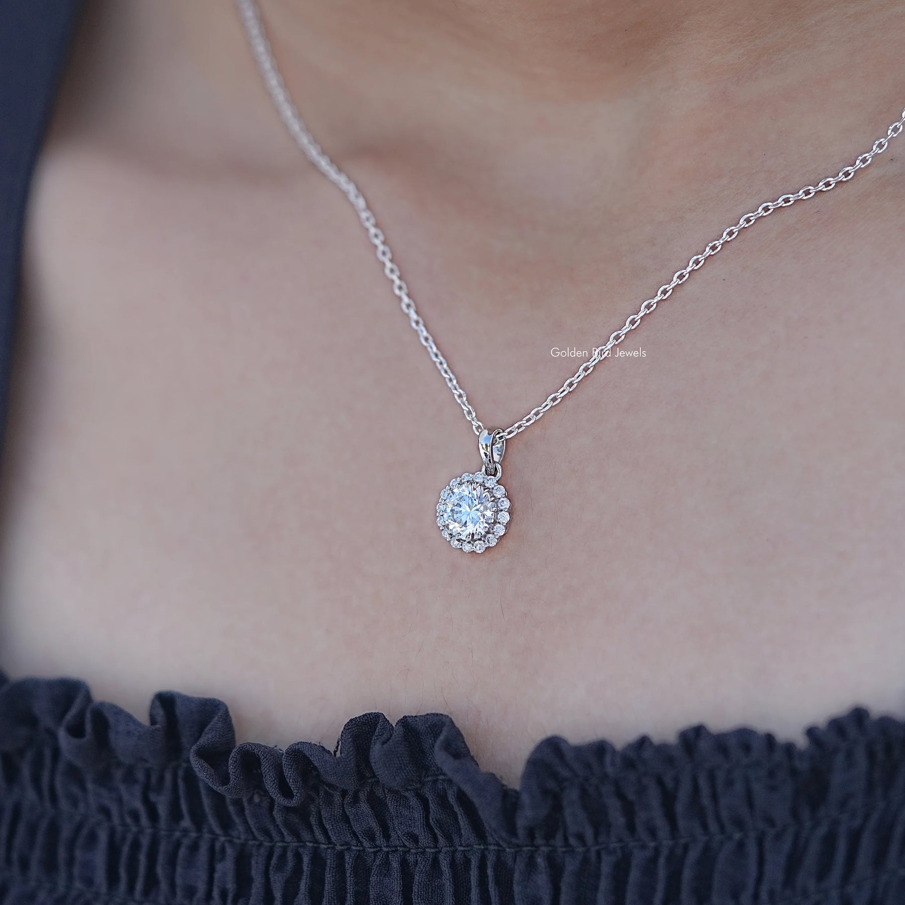 Round Cut Lab Diamond Halo Pendant