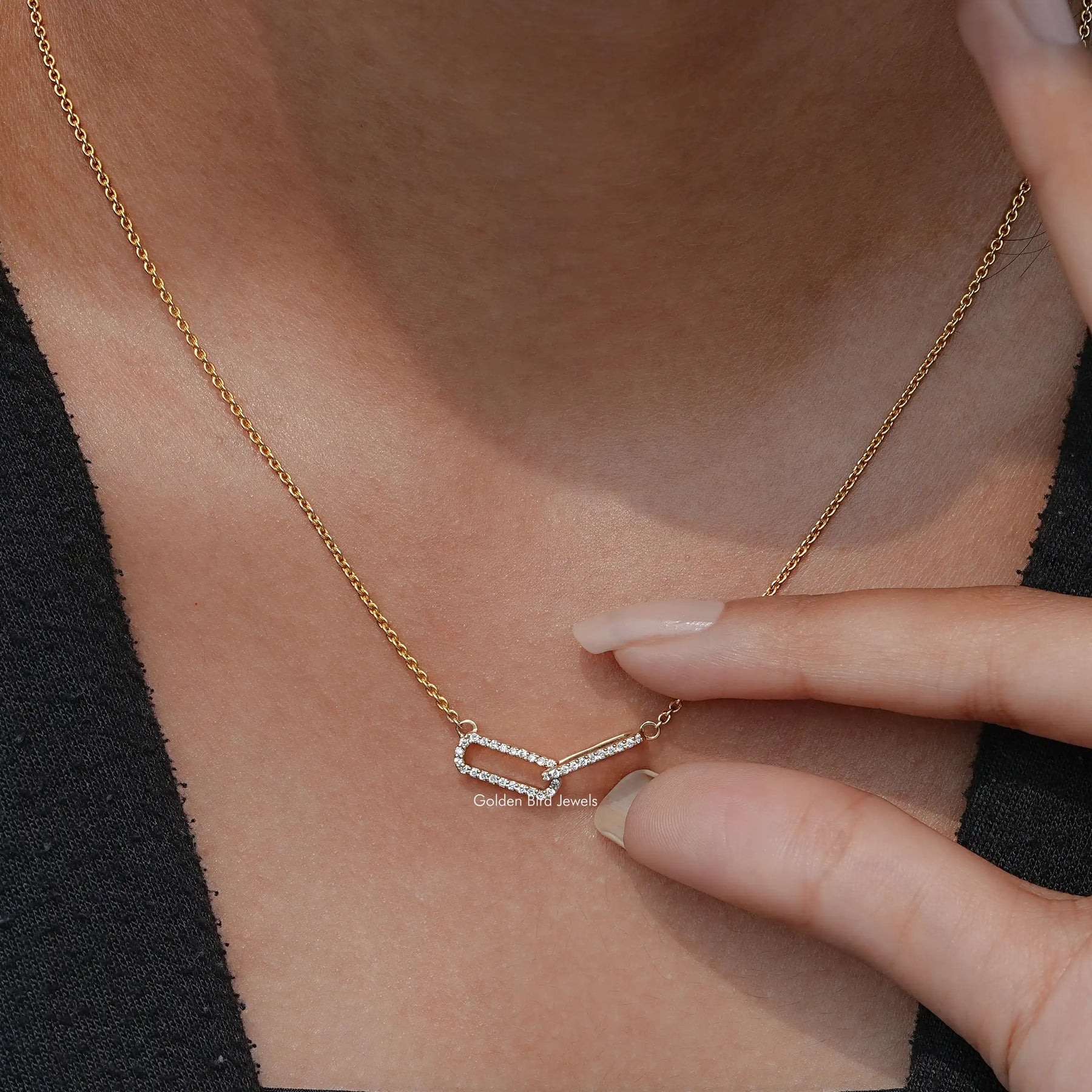 View of Diamond Cut Paperclip Interlocked Pendant In Wear's of Women's