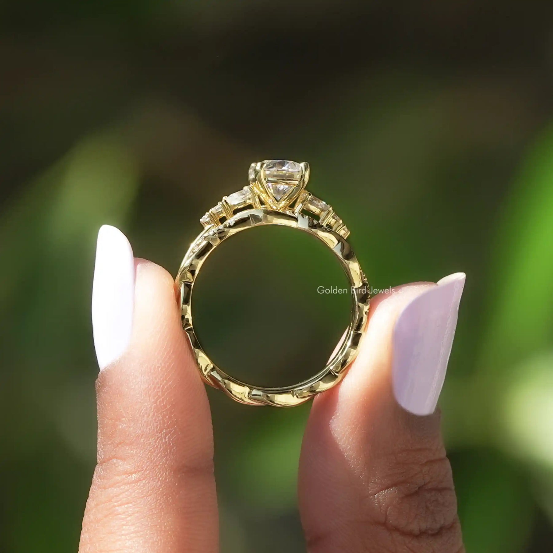 Back view of Round Cut Lab Diamond Engagement Ring in secure setting