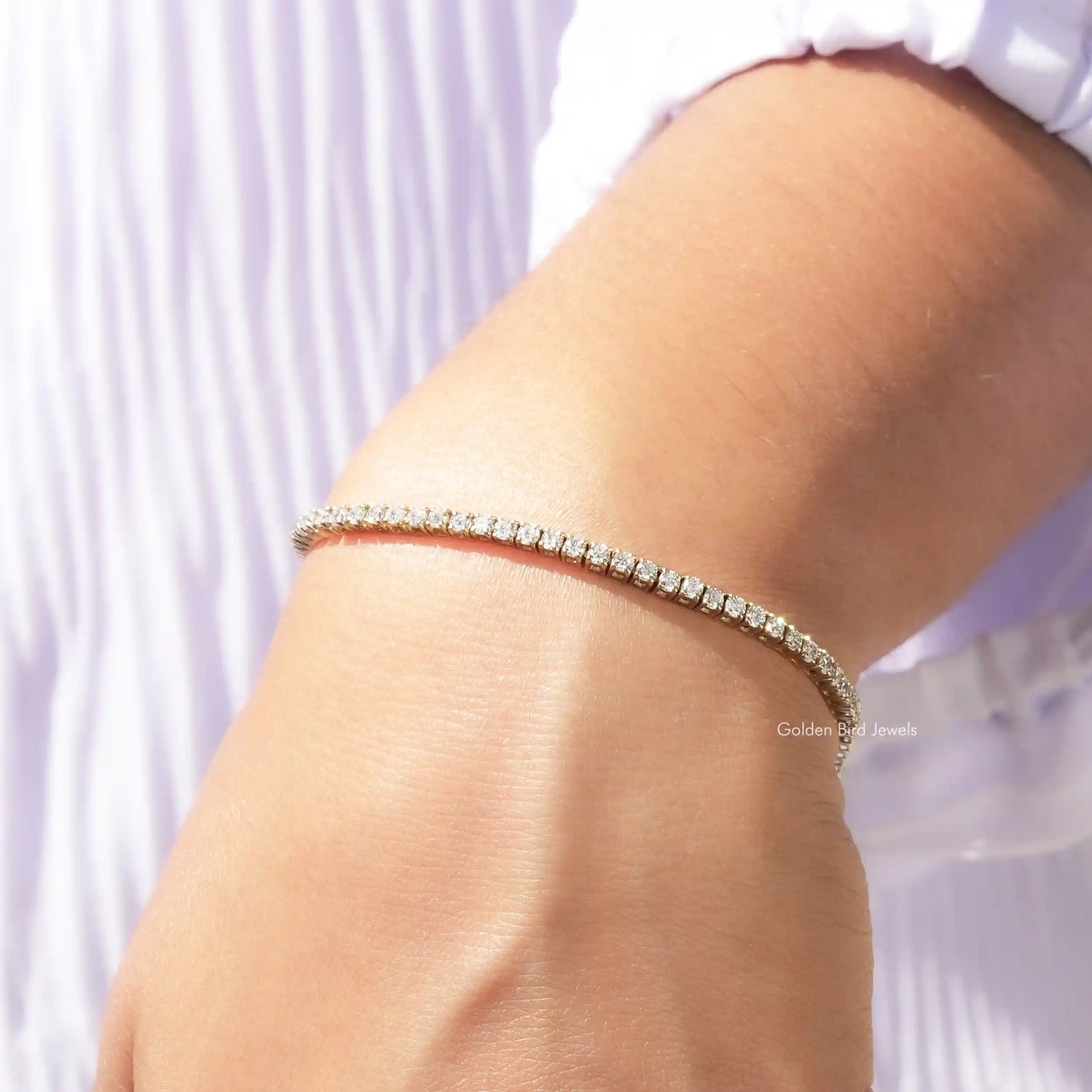 Detailed View Of Round Lab Diamond Tennis Bracelet