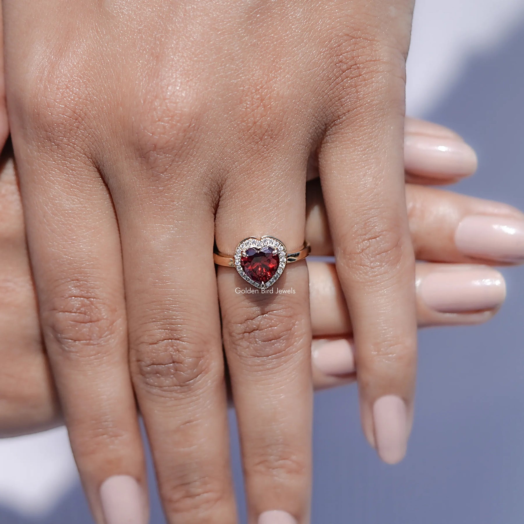 Red Ruby Heart Gemstone Halo Engagement Ring