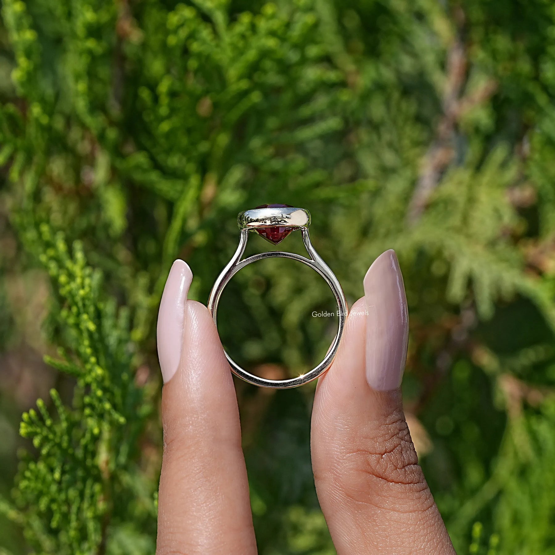 Ruby Red Oval Lab Gemstone Solitaire Ring