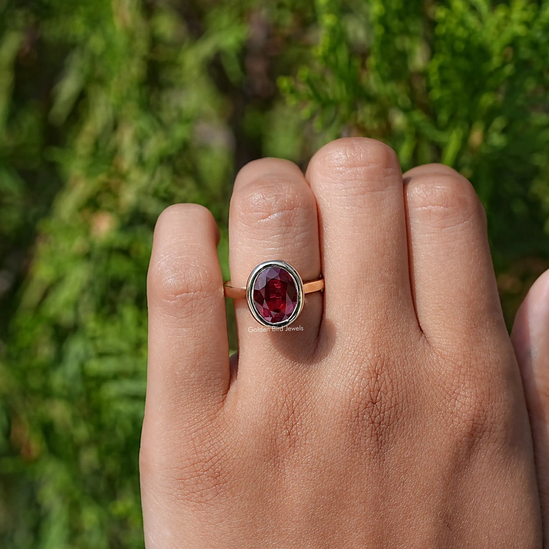 Ruby Red Oval Lab Gemstone Solitaire Ring
