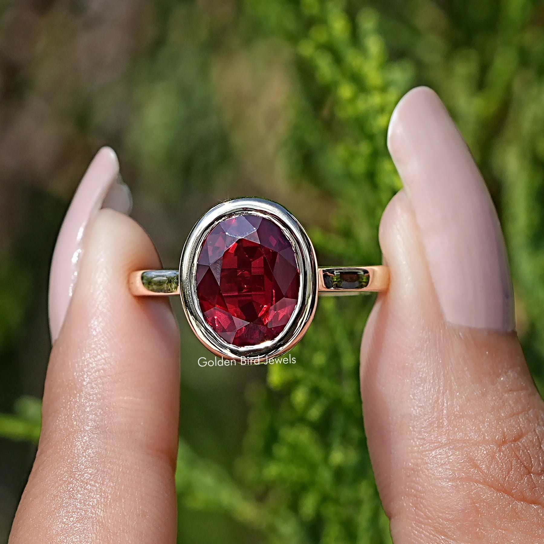 Ruby Red Oval Lab Gemstone Solitaire Ring