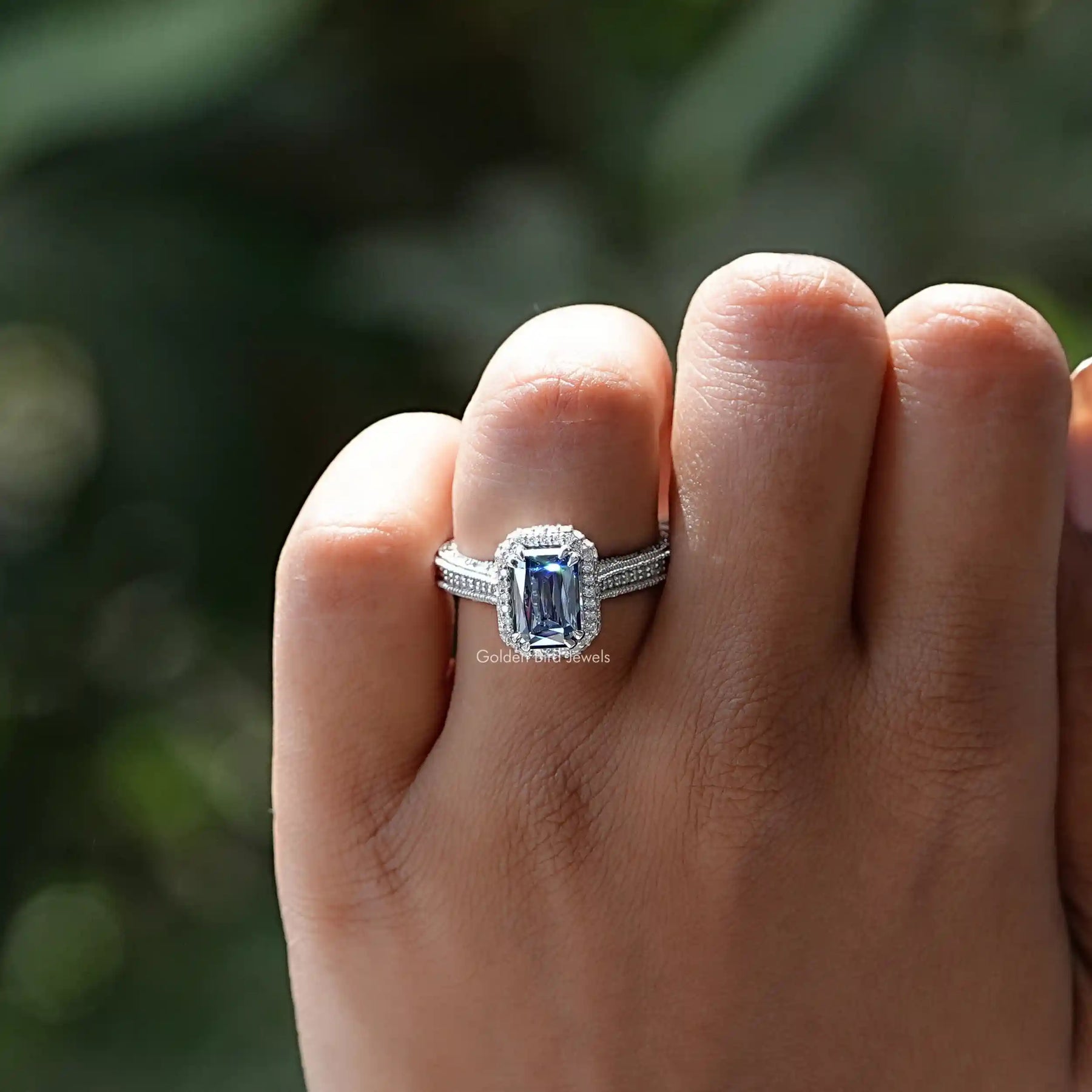 Sapphire Blue Criss Cut Ring In White Gold