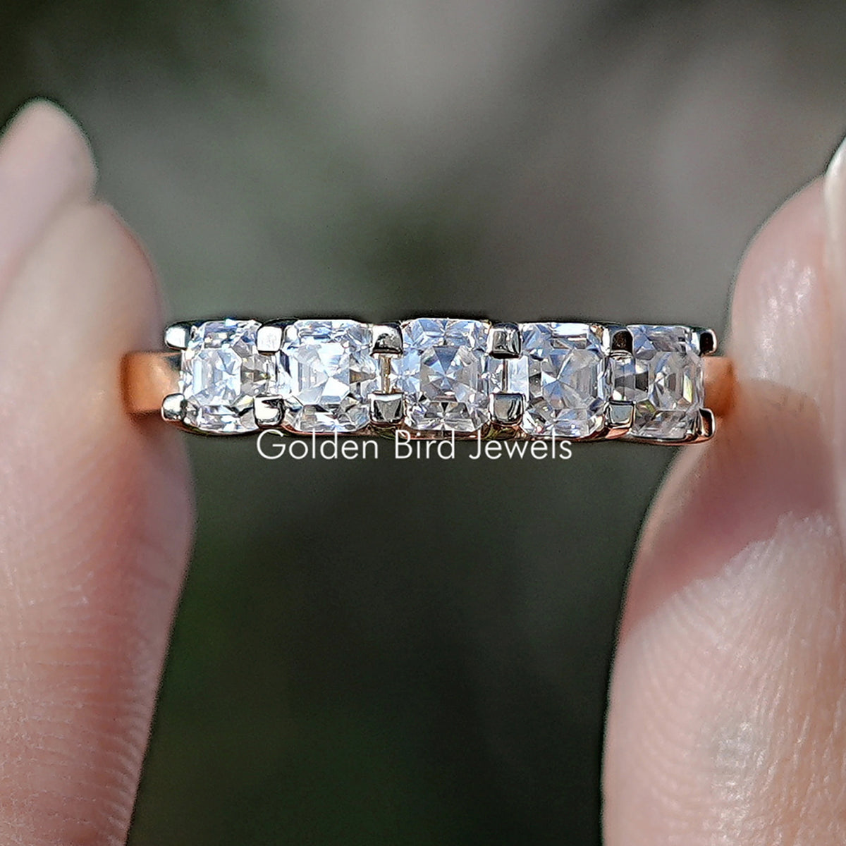 Front view of Moissanite Engagement Ring in Asscher Stone