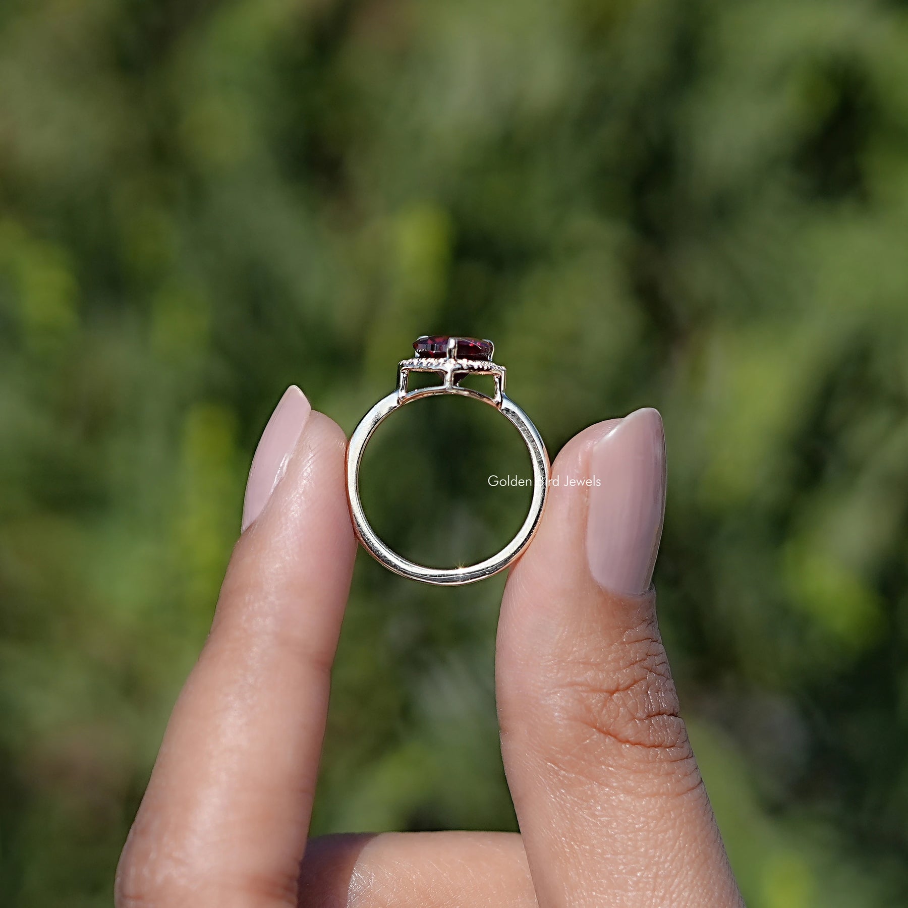 Red Ruby Heart Gemstone Halo Engagement Ring