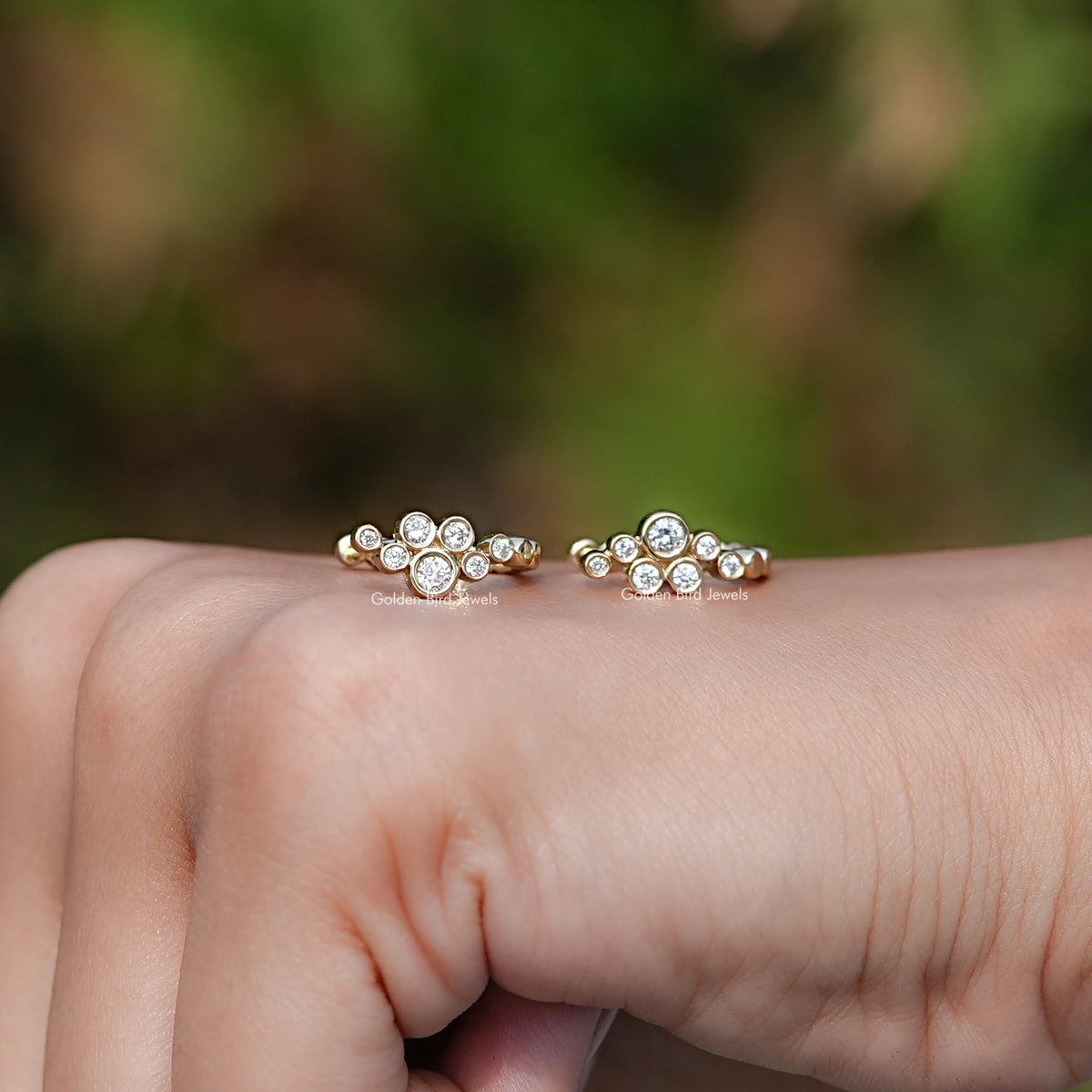 Front view of Bezel Set U Shape Hoop Earrings