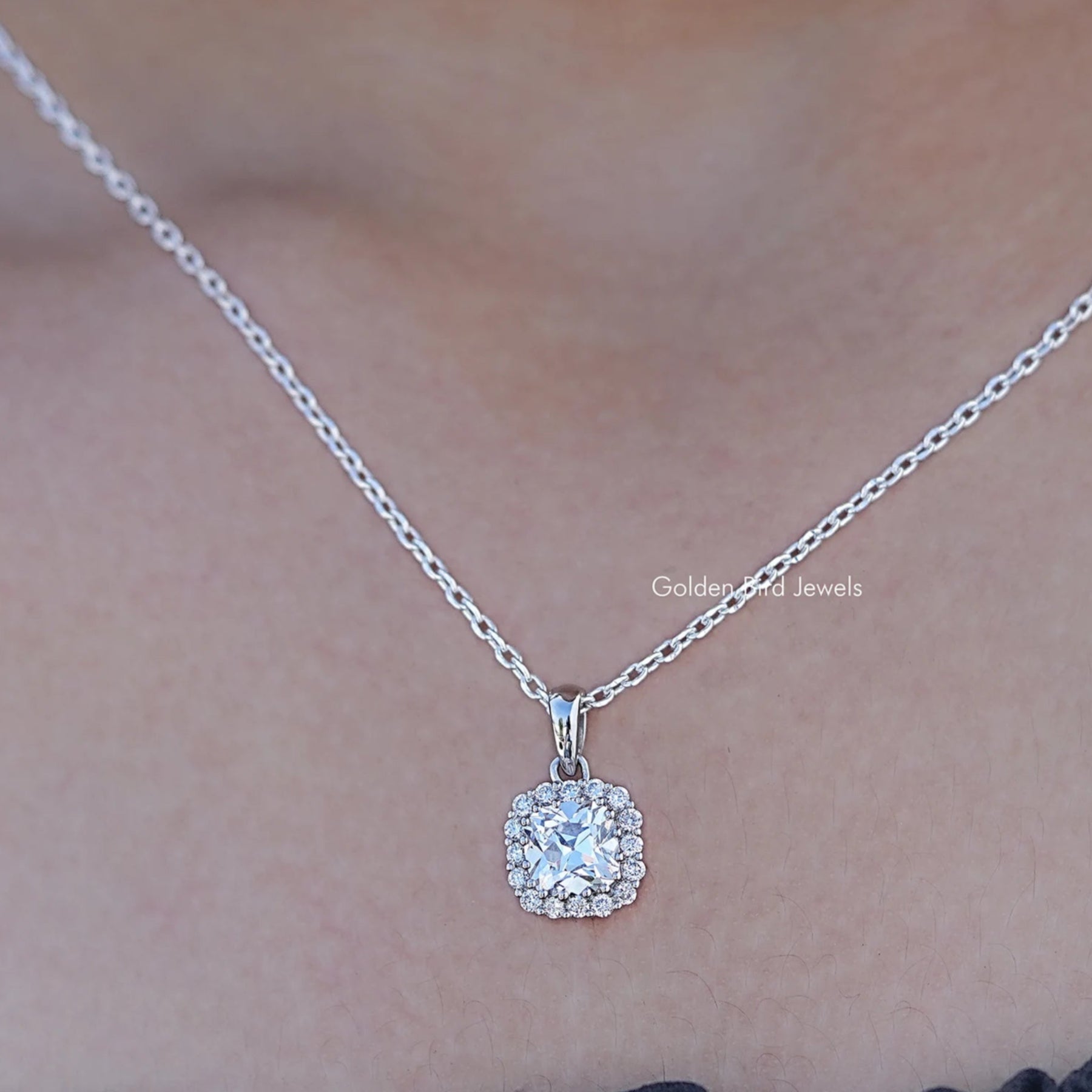 Square Old Mine Cushion Lab Diamond Halo Pendant