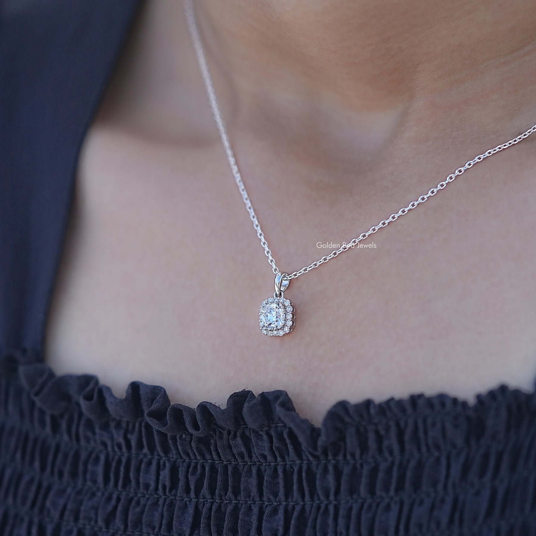 Square Old Mine Cushion Lab Diamond Halo Pendant