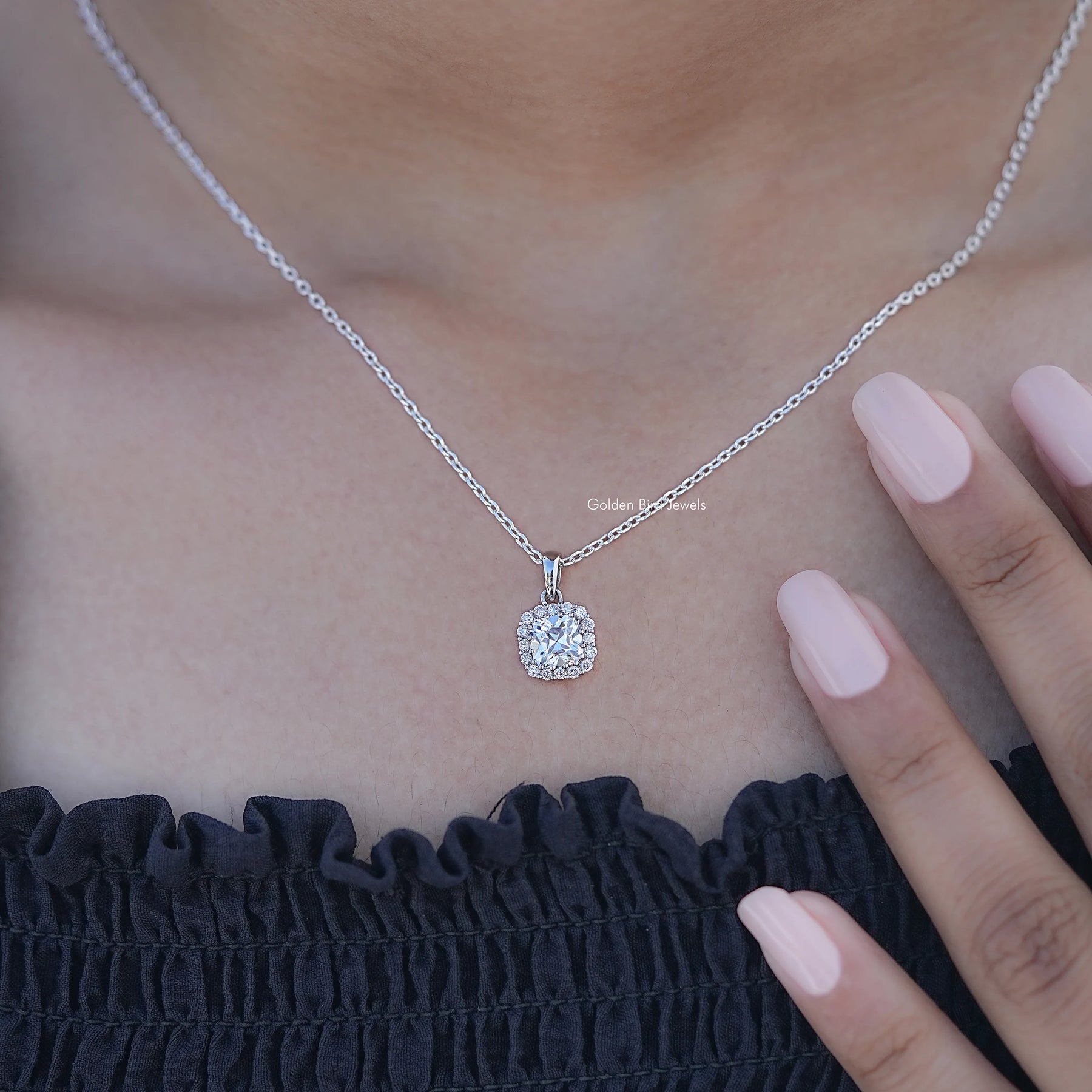 Square Old Mine Cushion Lab Diamond Halo Pendant