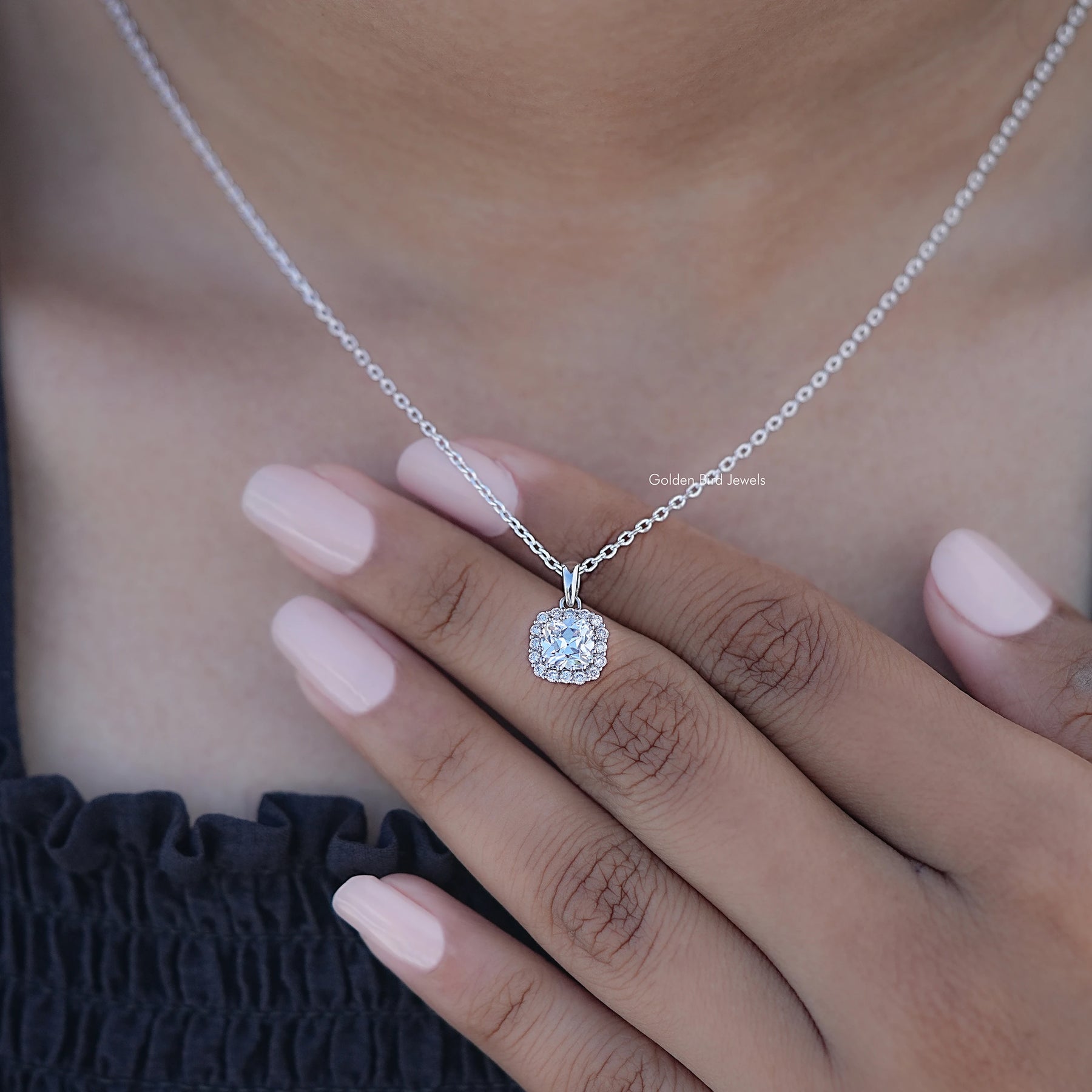 Square Old Mine Cushion Lab Diamond Halo Pendant